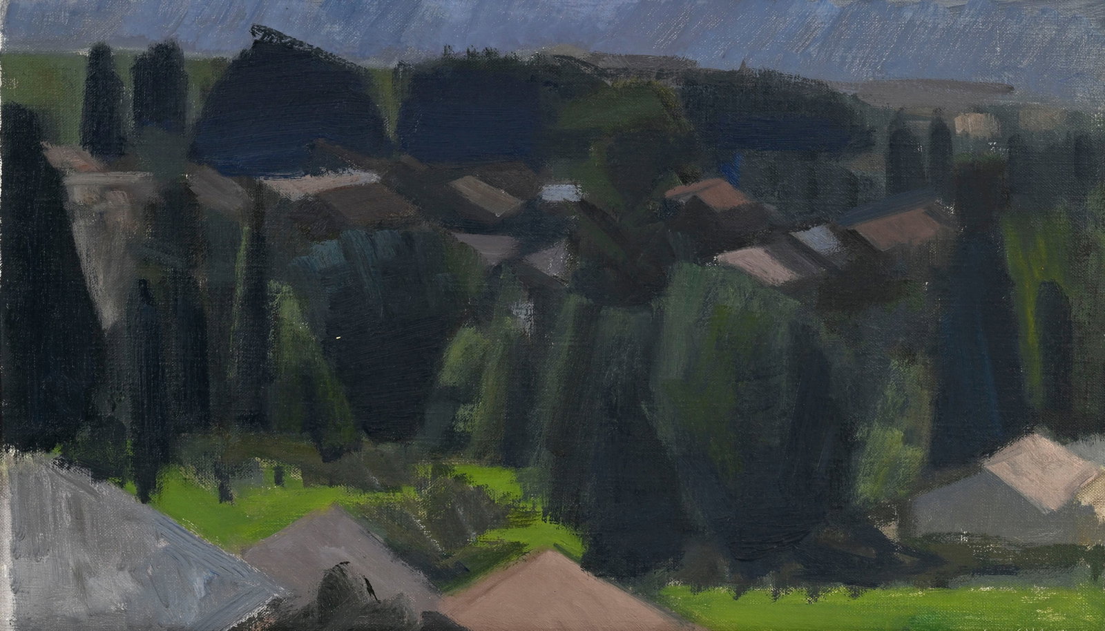 Albert Chavaz (1907-1990), Les toits de Savièse, 1964, huile sur toile, signée et daté: Albert Chavaz (1907-1990), Les toits de Savièse, 1964, huile sur toile, signée et datée, 32x54 cm