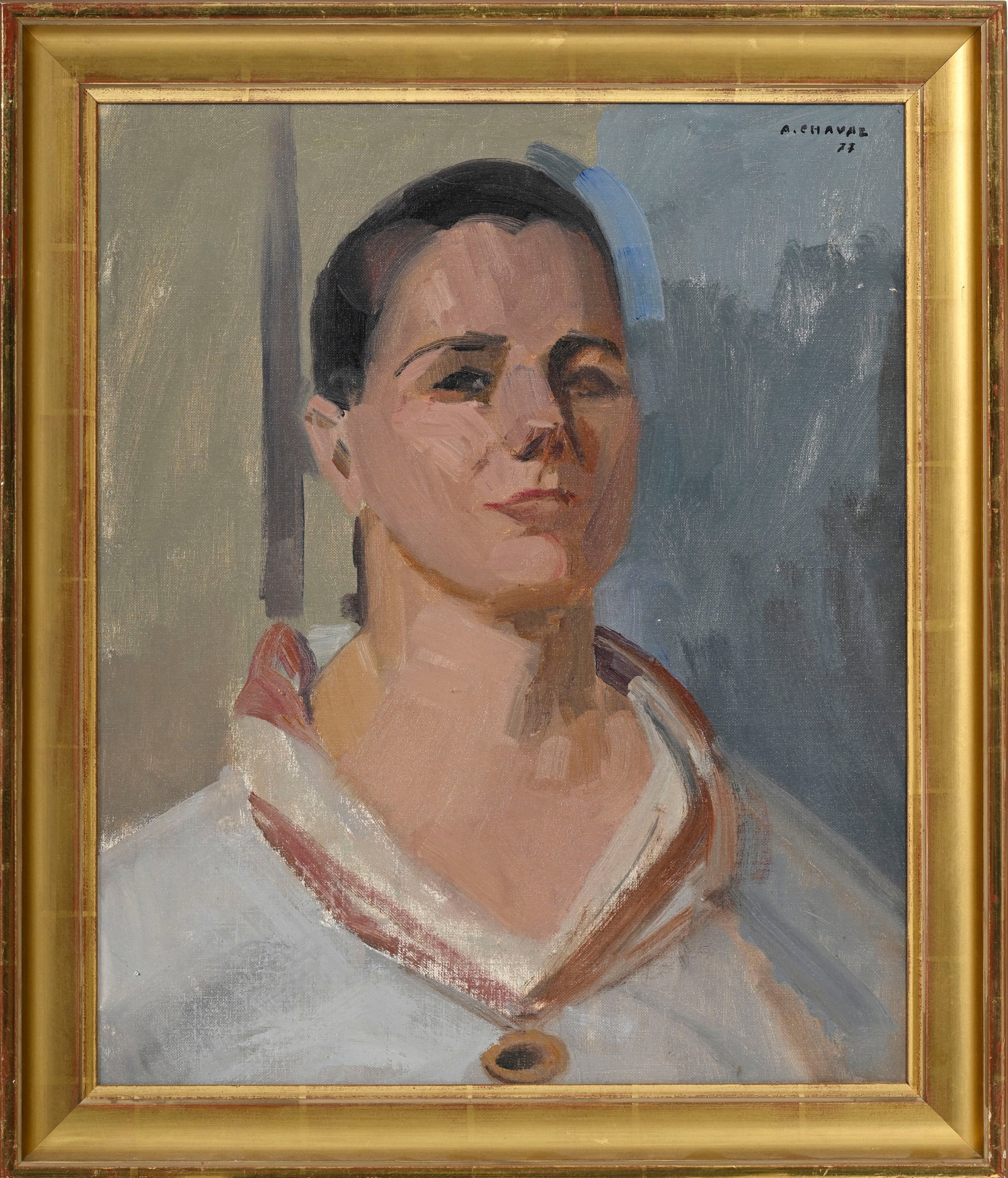 Albert Chavaz (1907-1990), Portrait dune jeune femme, 1977, huile sur carton entoilé, signé - 2