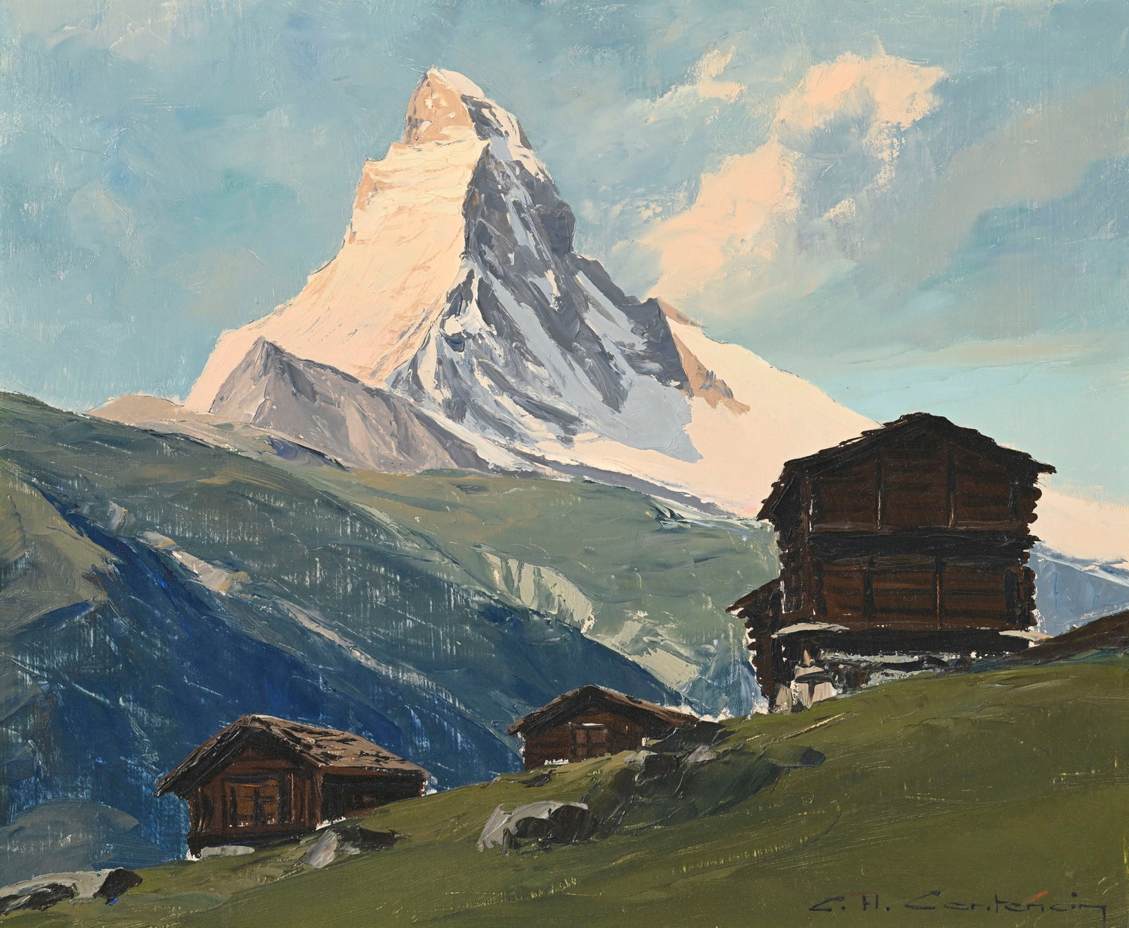 Charles Henry Contencin (1898-1955), Chalets au pied du Cervin, huile sur panneau, signée, 38,5 (1 of 5)