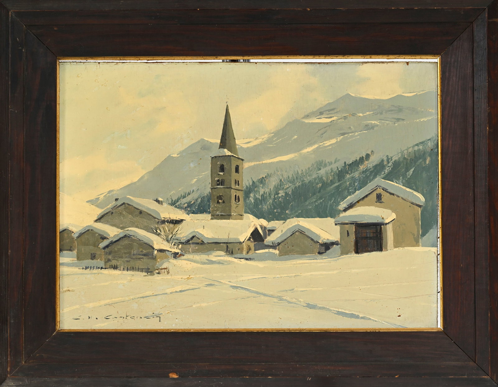 Charles Henry Contencin (1898-1955), "Val d'Isère en hiver", huile sur panneau, signée, 32 - 2