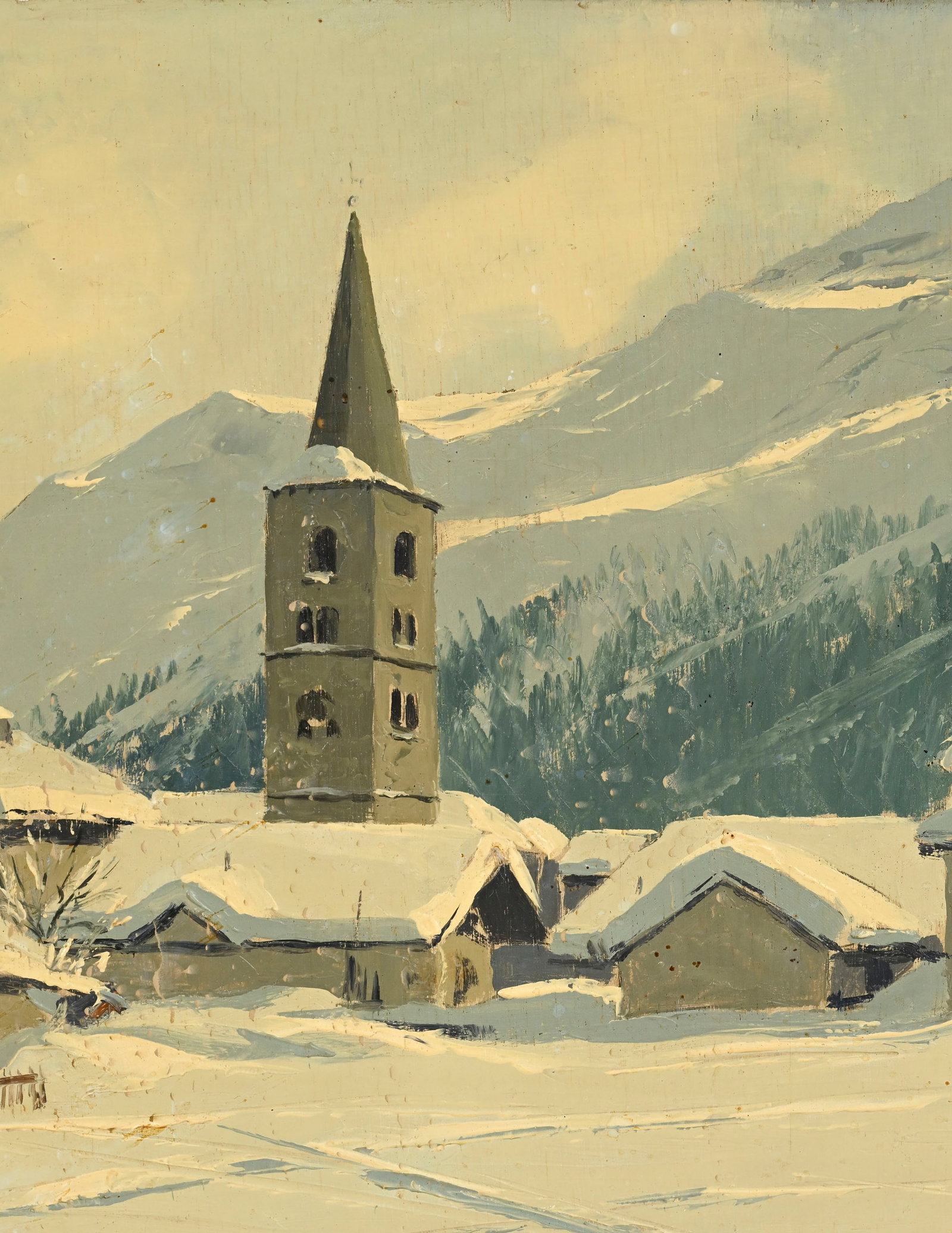 Charles Henry Contencin (1898-1955), "Val d'Isère en hiver", huile sur panneau, signée, 32 - 3