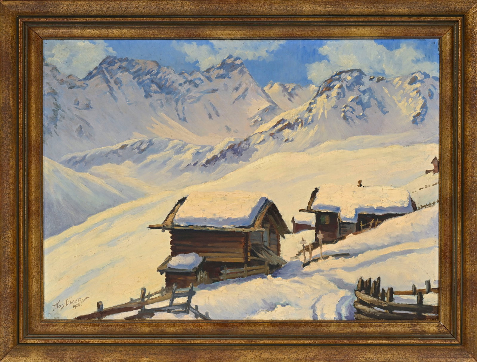 Joseph Egger (1898-1969), Chalets sous la neige, 1928, huile sur toile, signée et datée, 5 - 2
