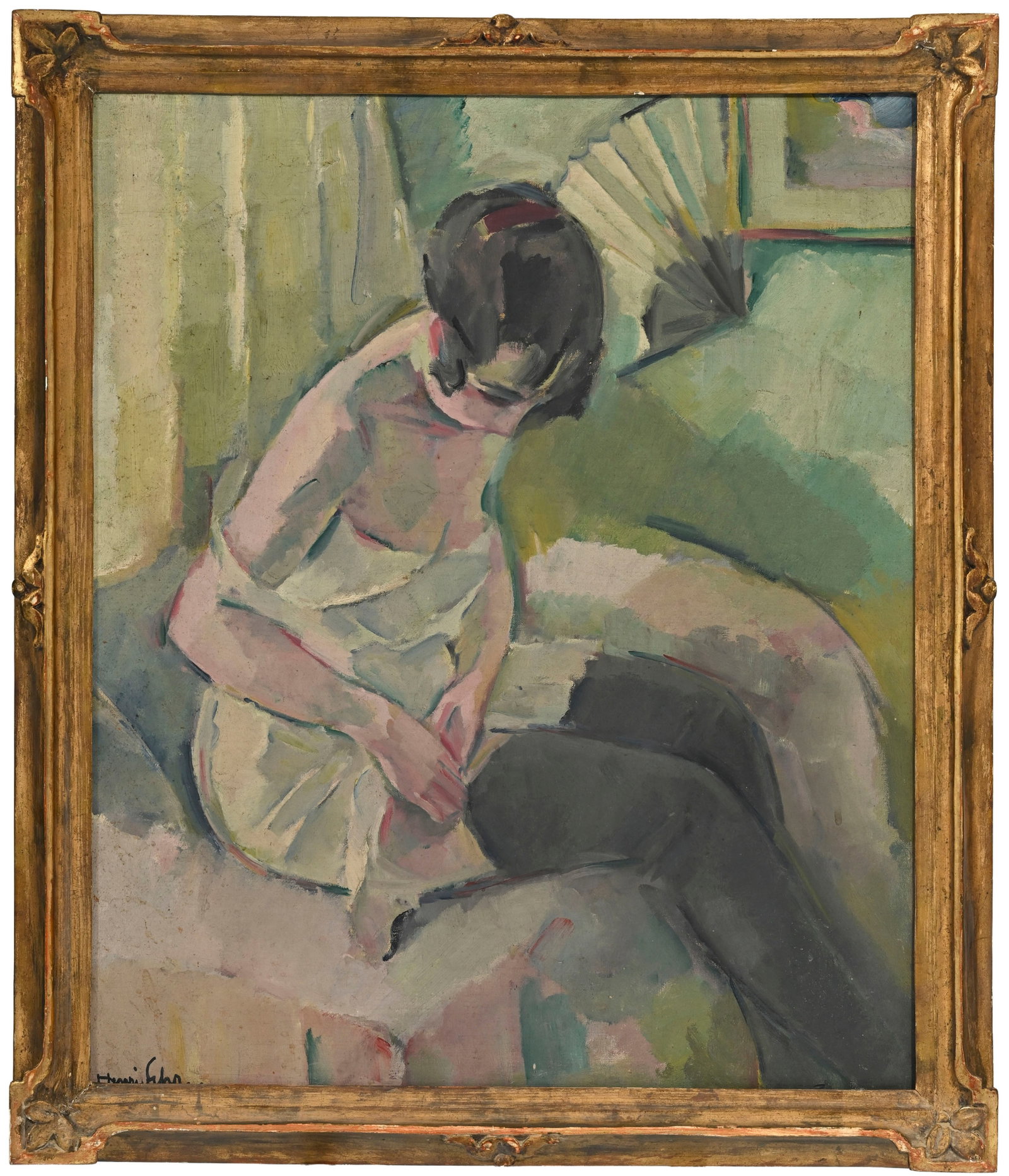 Henri Fehr (1890-1974), Femme mettant ses bas, huile sur toile, signée, 65,5x54 cm - 2