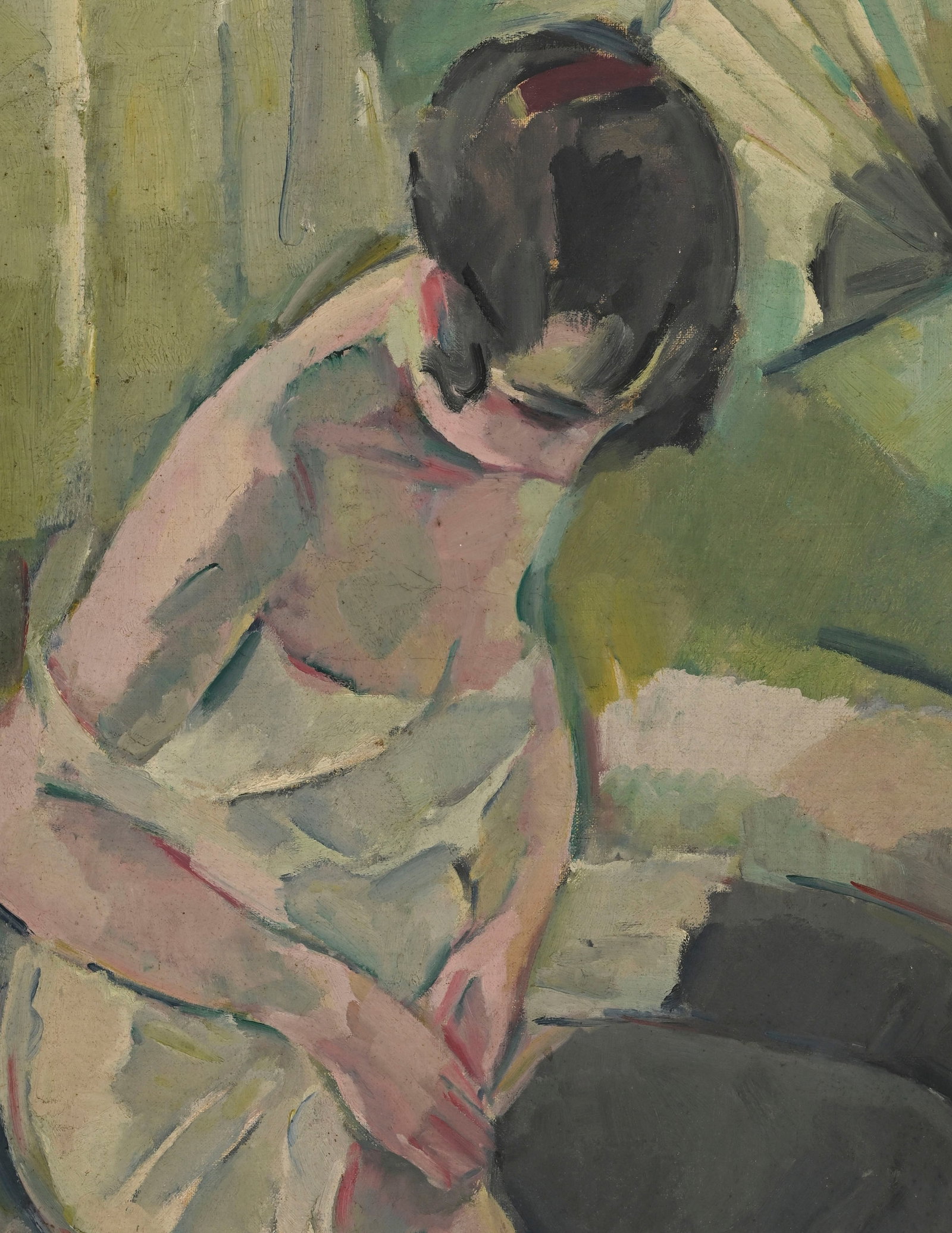 Henri Fehr (1890-1974), Femme mettant ses bas, huile sur toile, signée, 65,5x54 cm - 3