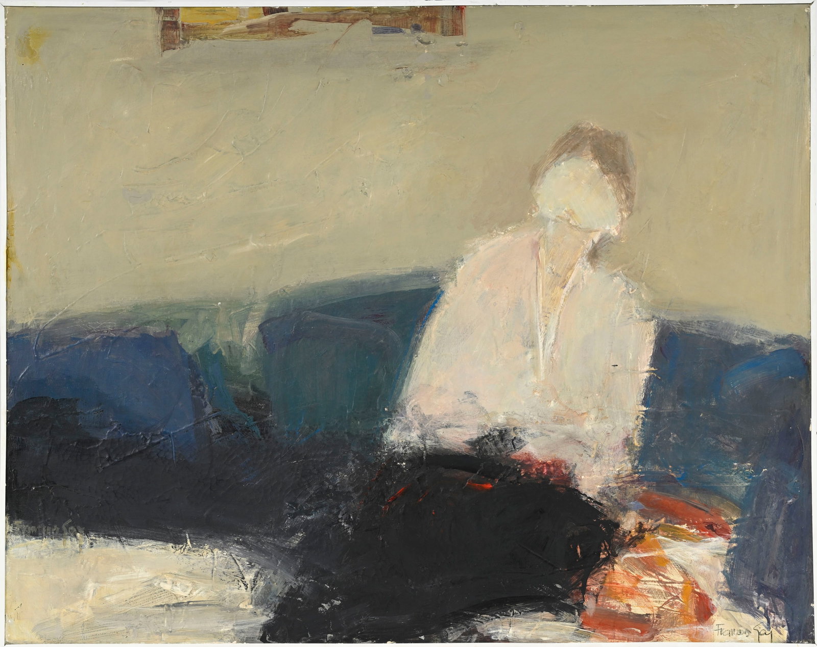 François Gay (1940), "La femme aux coussins bleus", 1970-71, huile sur toile, signée, cont - 2