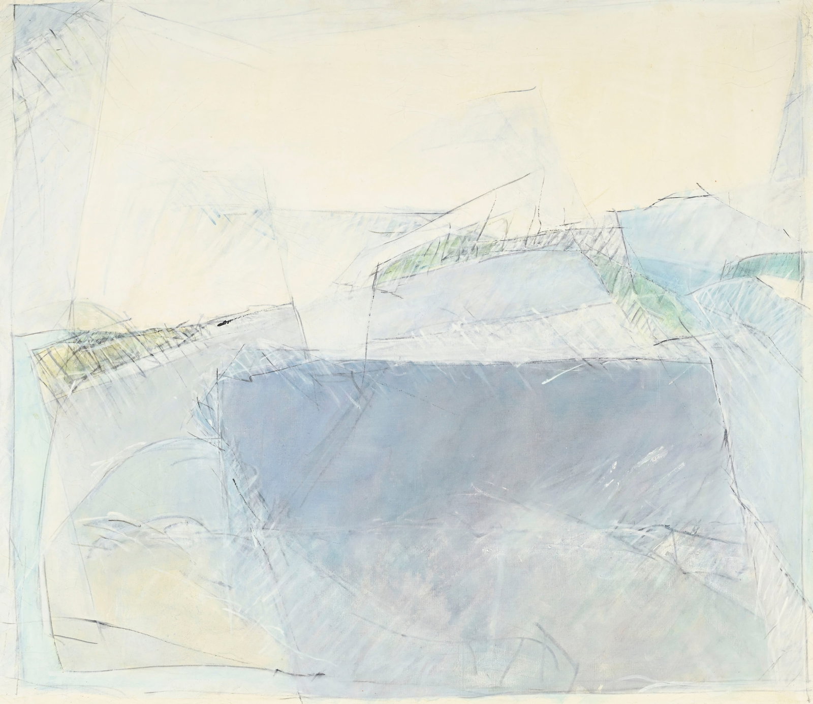 François Gay (1940), "Grey Land"_,_ mars 1973_,_ huile sur toile, monogrammée et daté: François Gay (1940), "Grey Land", mars 1973_,_ huile sur toile, monogrammée et datée au verso, 71x82 cm