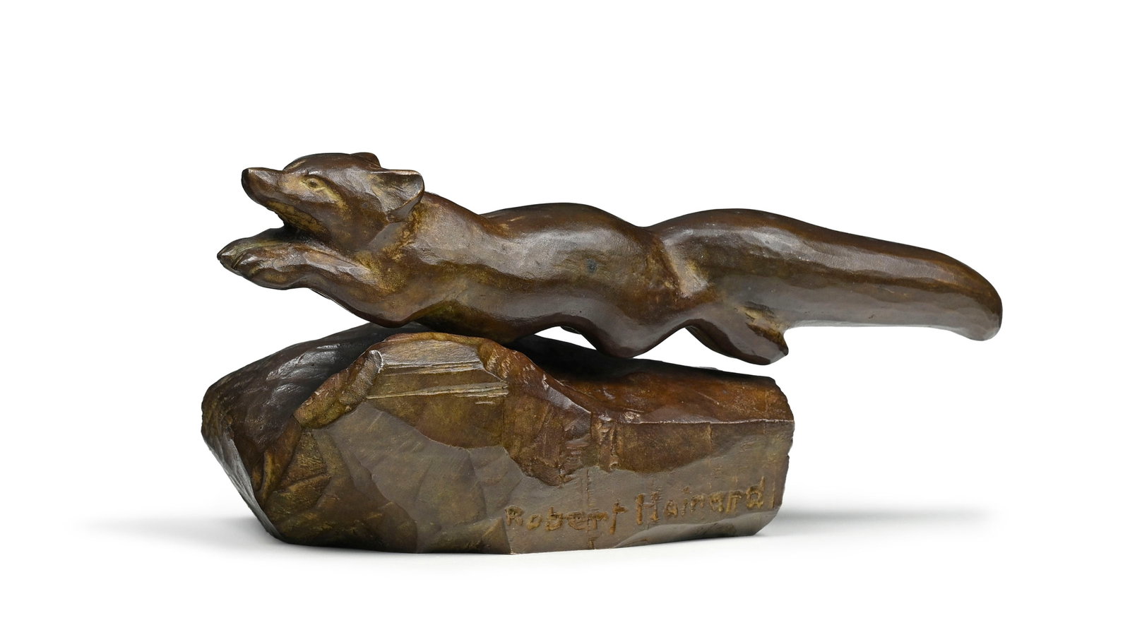 Robert Hainard (1906-1999), Renard bondissant, 1987, sculpture en bronze, signée et numéro (1 of 6)