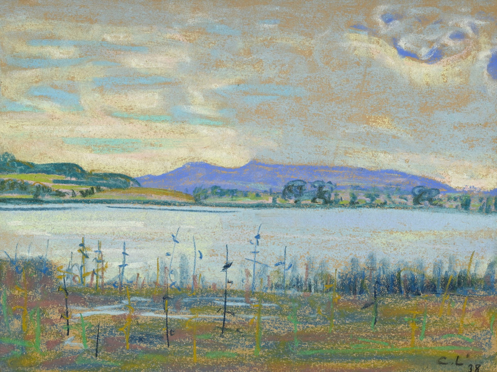 Charles L'Eplattenier (1874-1946), Paysage lacustre, 1938, pastel sur papier, monogrammé et dat (1 of 5)