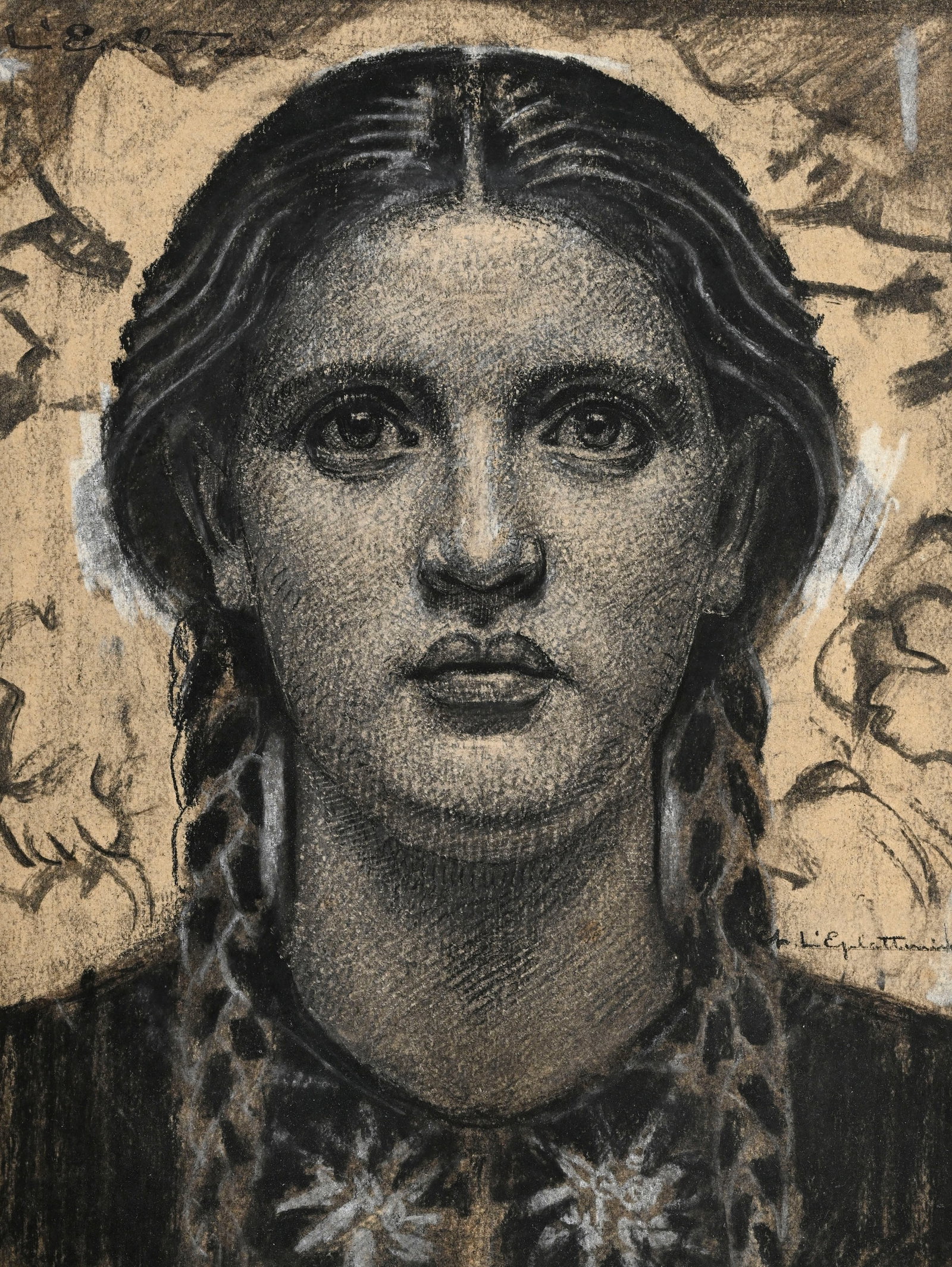 Charles L'Eplattenier (1874-1946), Portrait de jeune fille, fusain et craie sur papier, signé,  (1 of 5)