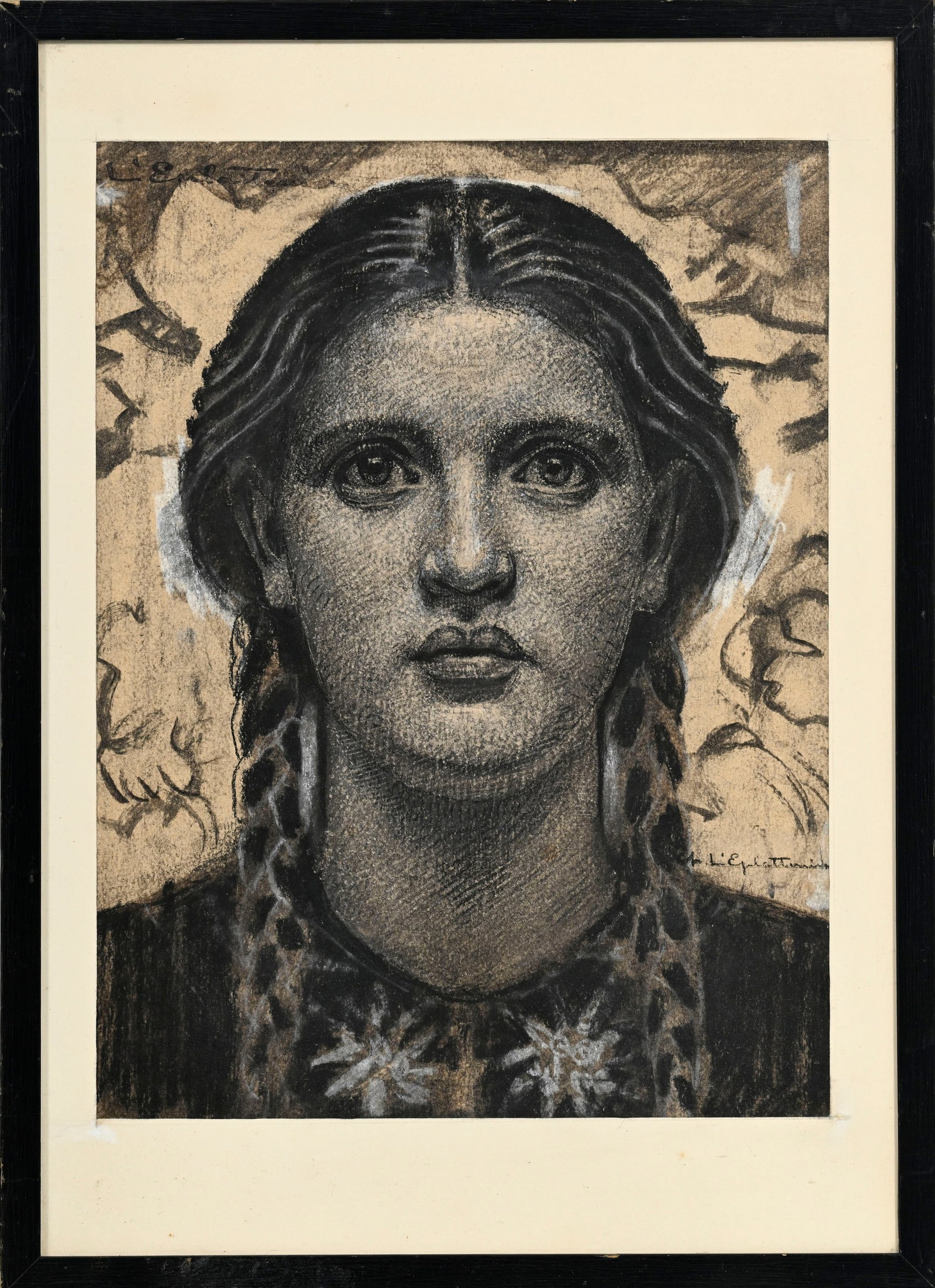 Charles L'Eplattenier (1874-1946), Portrait de jeune fille, fusain et craie sur papier, signé,  - 2