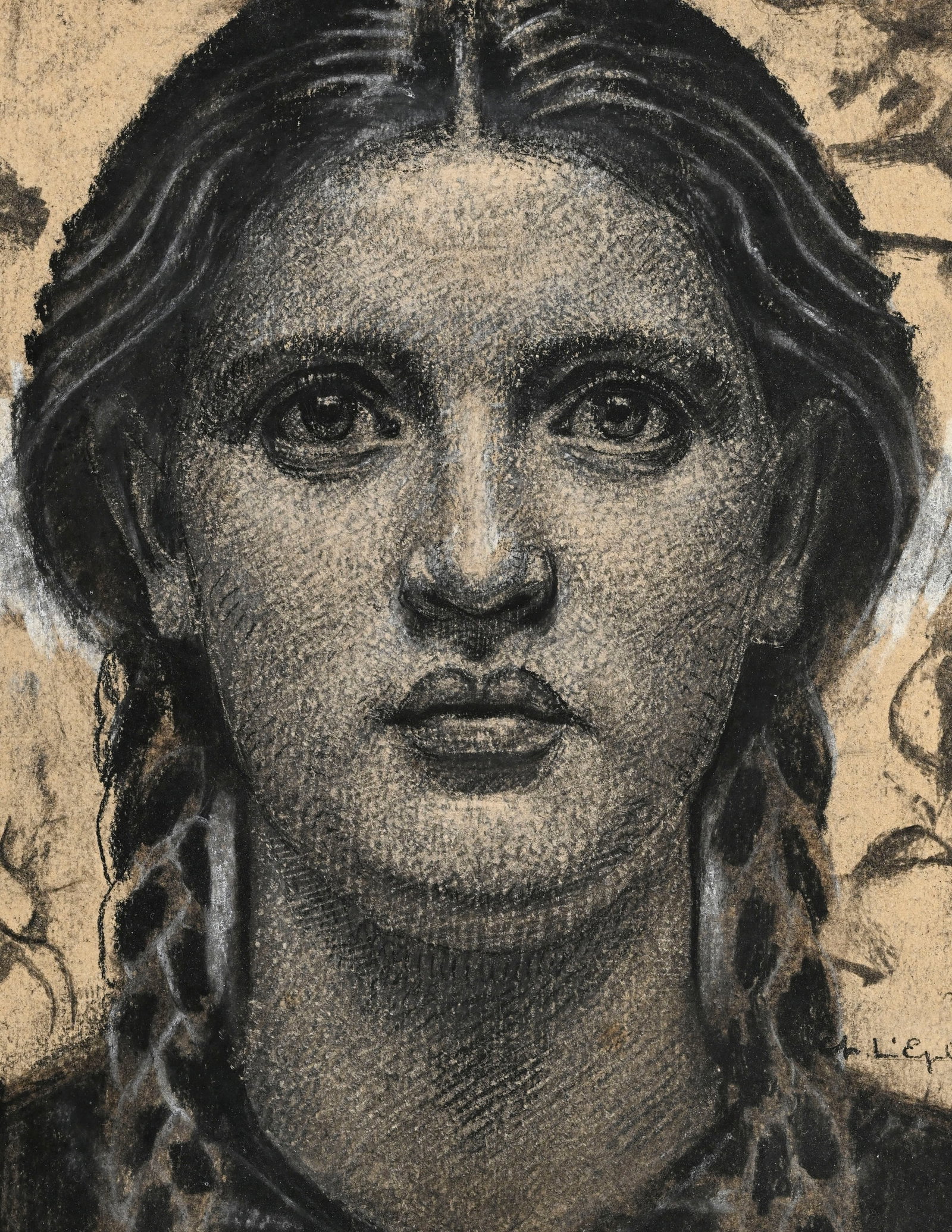 Charles L'Eplattenier (1874-1946), Portrait de jeune fille, fusain et craie sur papier, signé,  - 3