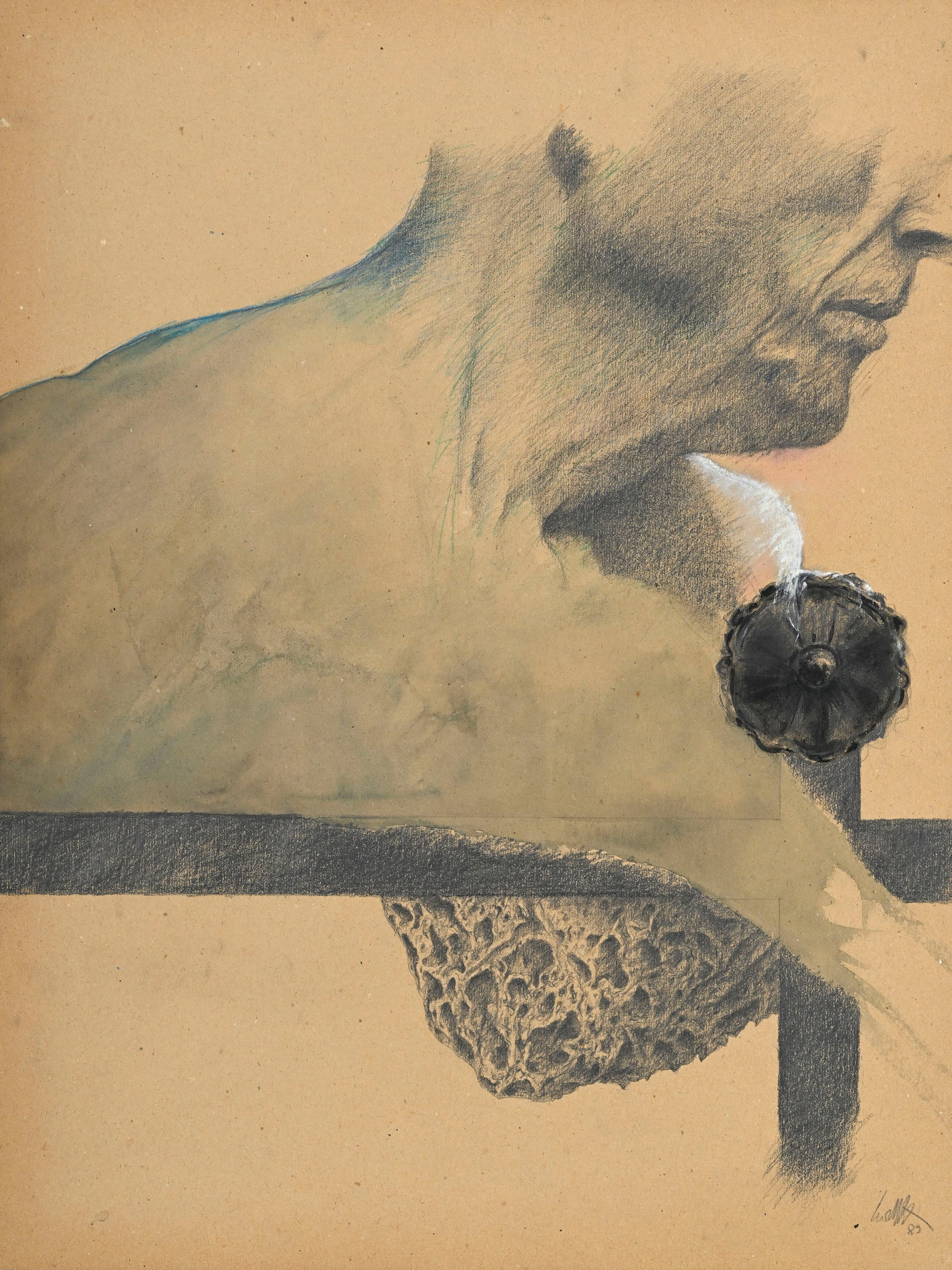 Jean Lecoultre (1930-2023), Portrait, 1989, technique mixte (crayon de graphite, crayon, pastel, lav (1 of 5)