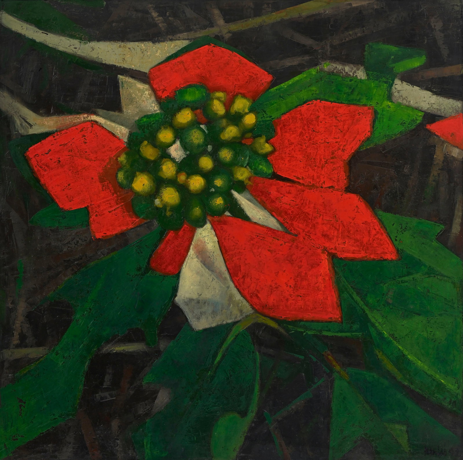Walter Mafli (1915-2017), Poinsettia, 1992, huile sur toile, signée et datée, 110,5x110,5  (1 of 5)
