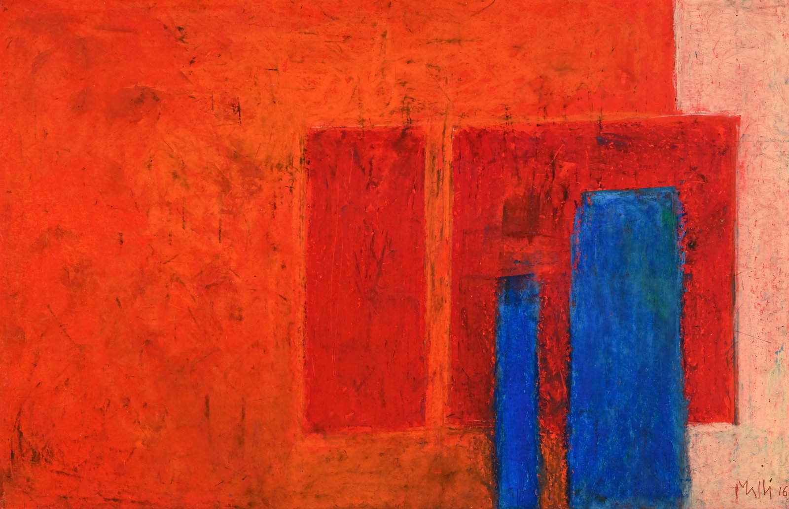 Walter Mafli (1915-2017), Composition, 2016, pastel gras sur carton monté sur panneau, sign: Walter Mafli (1915-2017), Composition, 2016, pastel gras sur carton monté sur panneau, signé et daté, 64x99 cm