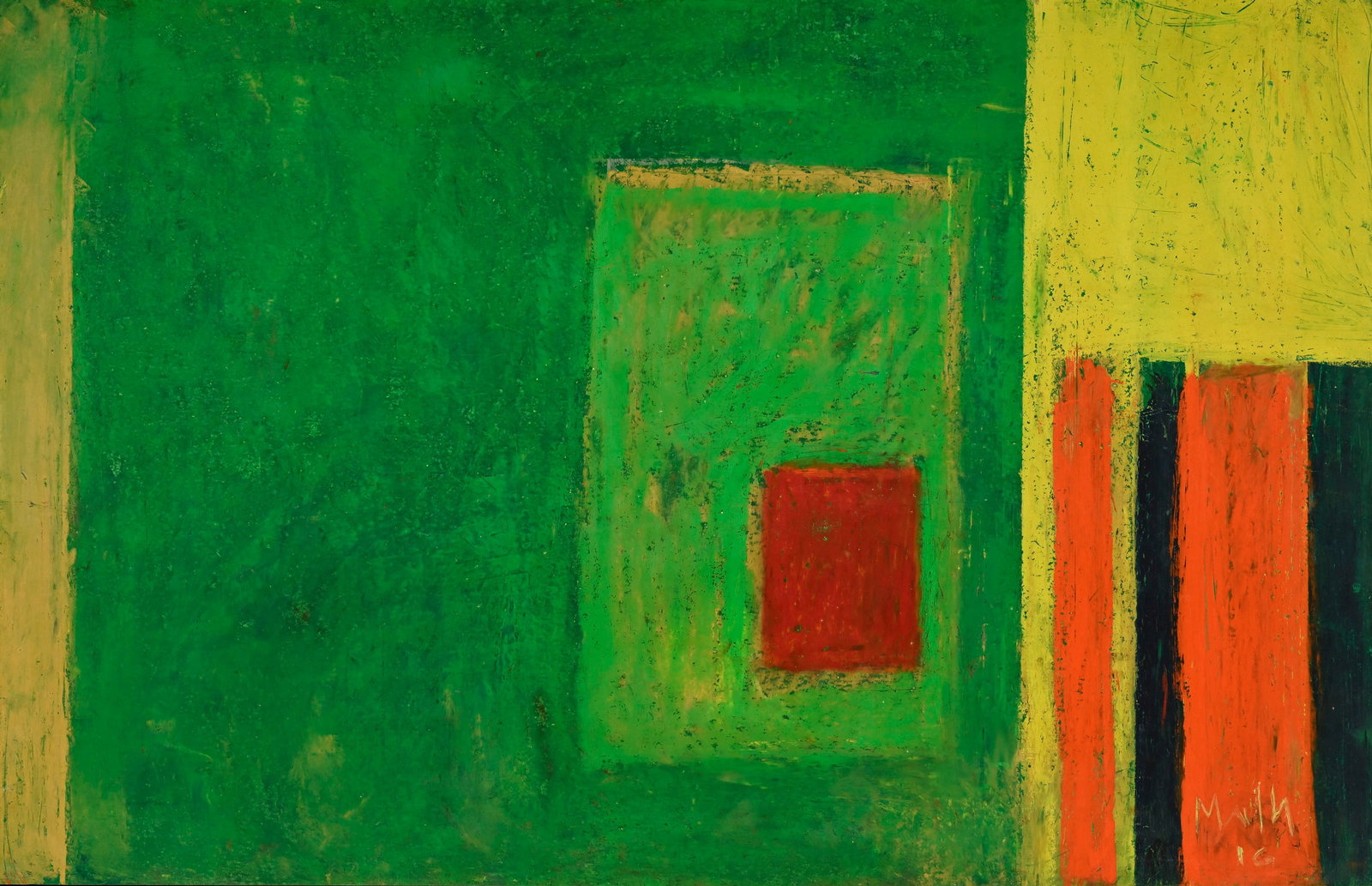 Walter Mafli (1915-2017), Composition, 2016, pastel gras sur carton monté sur panneau, sign: Walter Mafli (1915-2017), Composition, 2016, pastel gras sur carton monté sur panneau, signé et daté, 64,5x99 cm