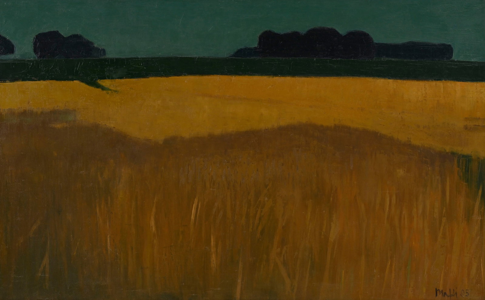 Walter Mafli (1915-2017), Champ de blé en été, 1985, huile sur toile, signée et : Walter Mafli (1915-2017), Champ de blé en été, 1985, huile sur toile, signée et datée, 80,5x130,5 cm