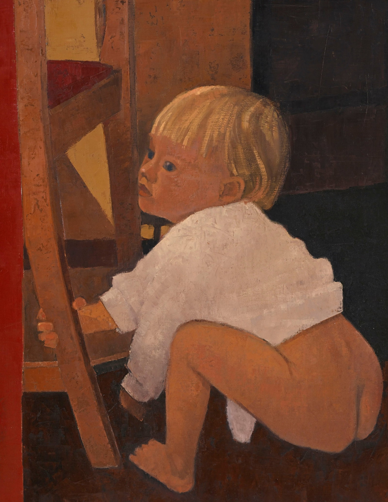 Walter Mafli (1915-2017), Portrait d'enfant, 1989, huile sur toile, signée et datée, 110x1 - 3