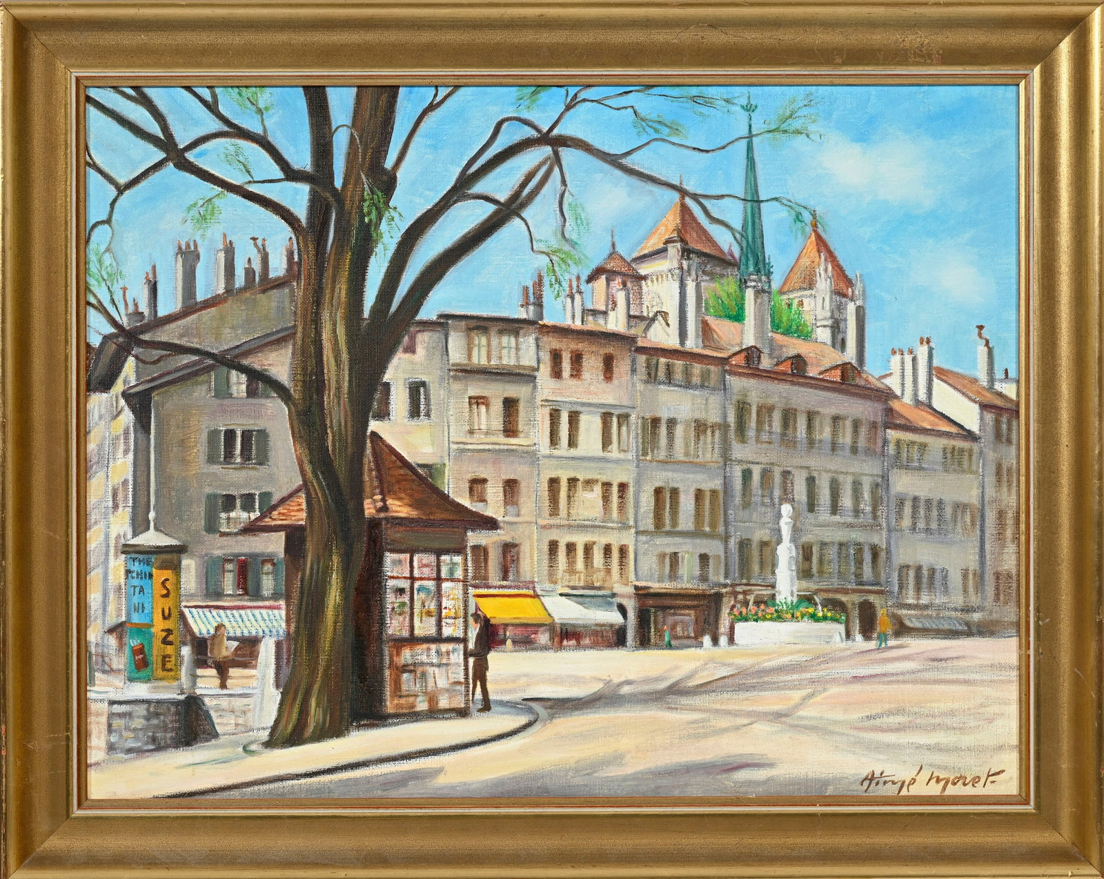 Aimé Moret (1900-1977), "Place du Bourg et la Cathédrale St-Pierre", huile sur toile, sign - 2