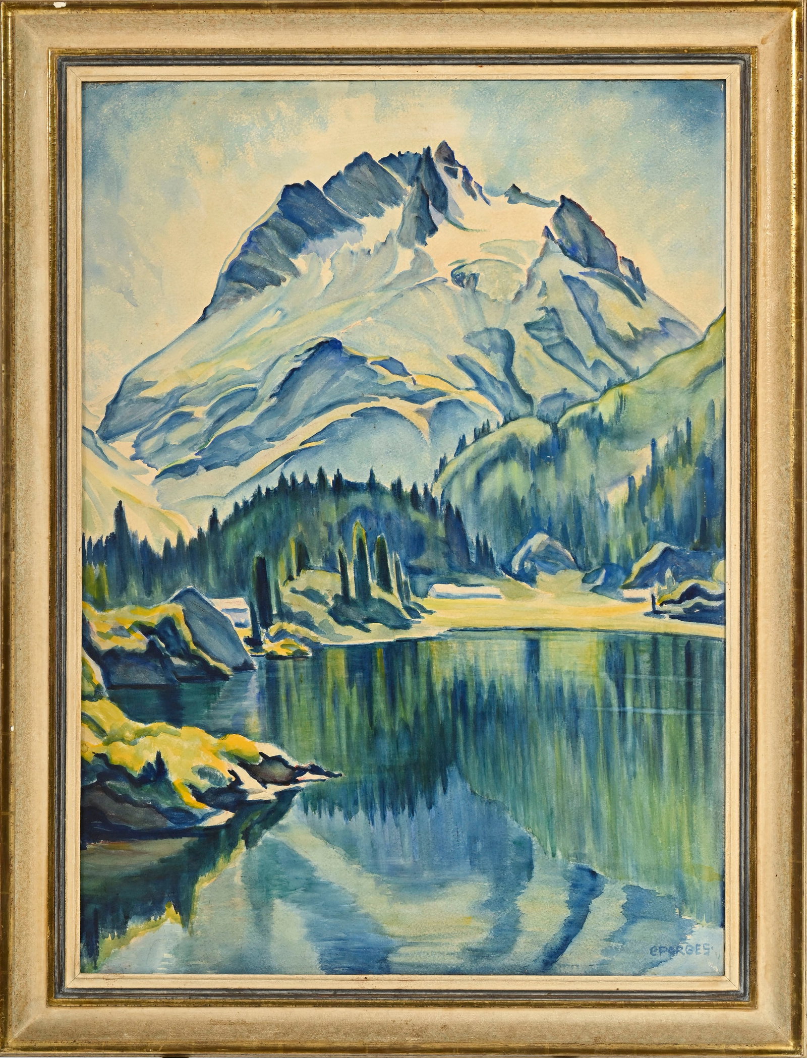Clara Porges (1879-1963), "Lac de Cavloccio et Pizzi dei Rossi", aquarelle sur papier, signée,  - 2