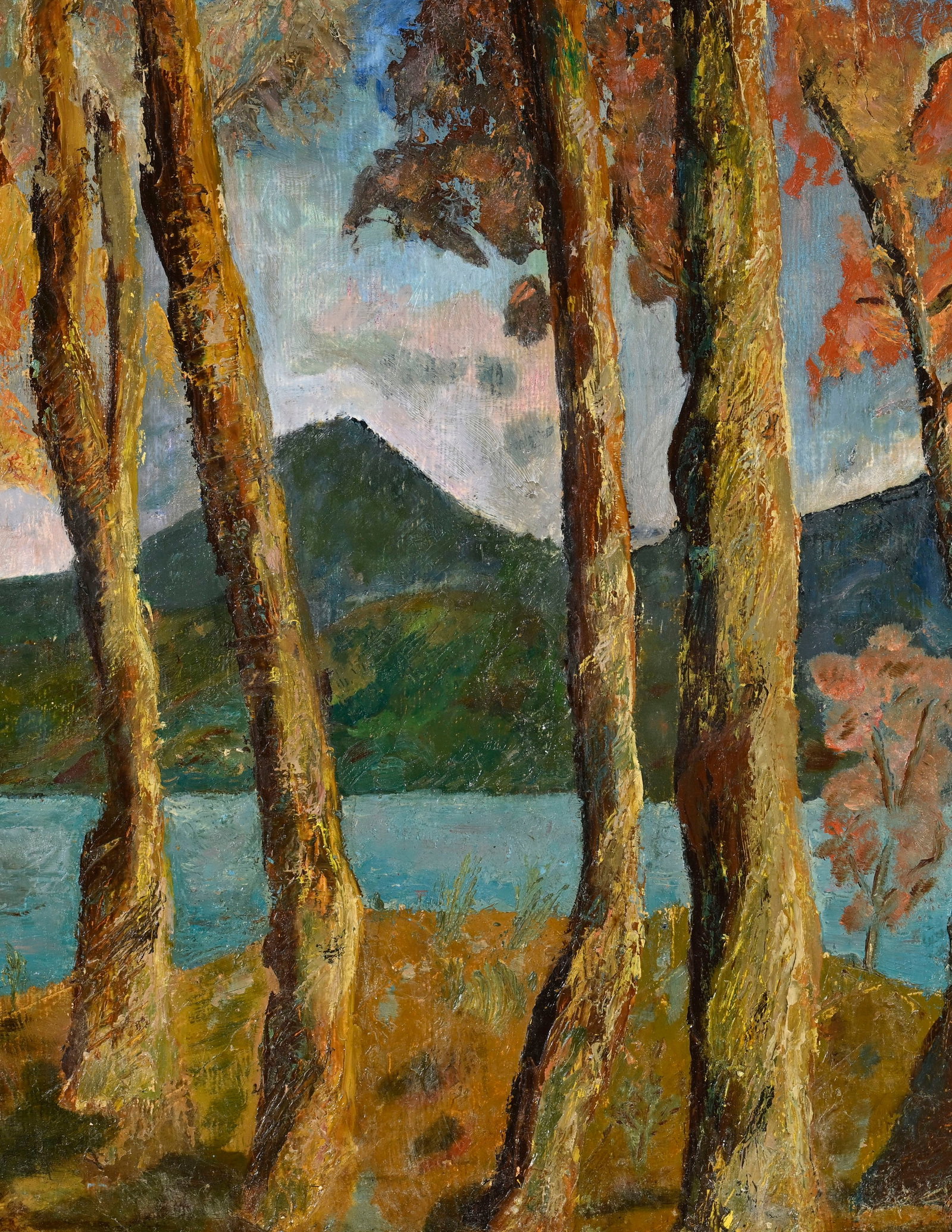André Julien Prina (1886-1941), Paysage lacustre automnal, huile sur carton, signée, 37x45 - 3