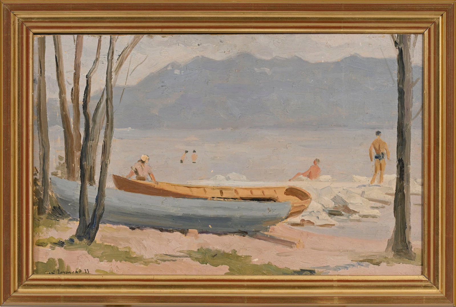 Casimir Reymond (1893-1969), Baigneurs, 1933, huile sur carton, signée et datée, 21x34,5 c - 2