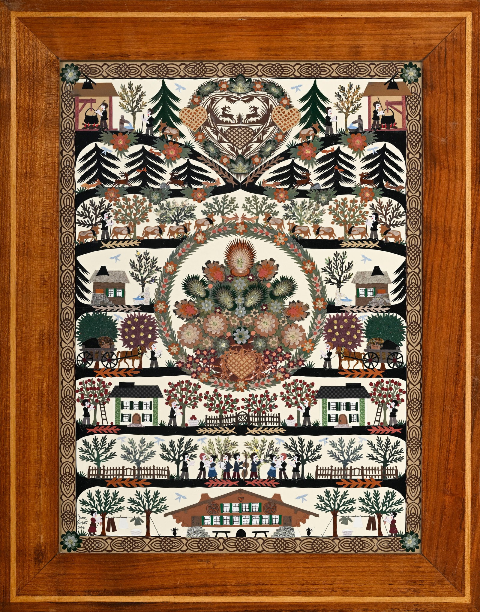 Anne Rosat (1935), Scène d'alpage, 2003, découpage, signé et daté, 45x33,5 cm (& - 2