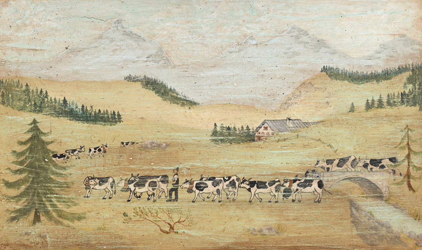 Ecole suisse du XXe s., Poya, technique mixte sur bois, 45,5x76 cm (1 of 4)