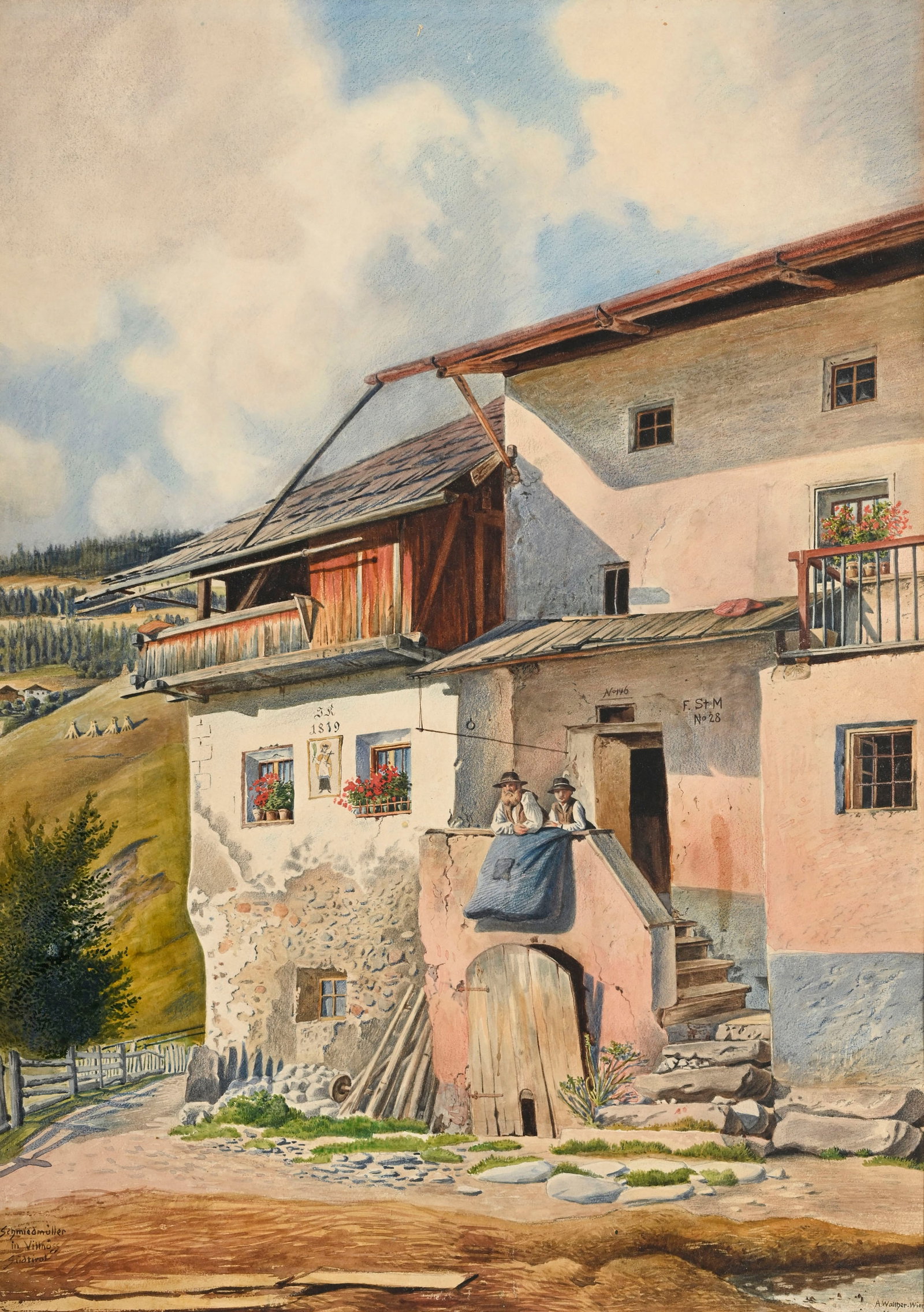Albert Walther-Wien (XIX-XX), "Schmidmüller", 1904, aquarelle et crayon de couleur sur papier,  (1 of 5)
