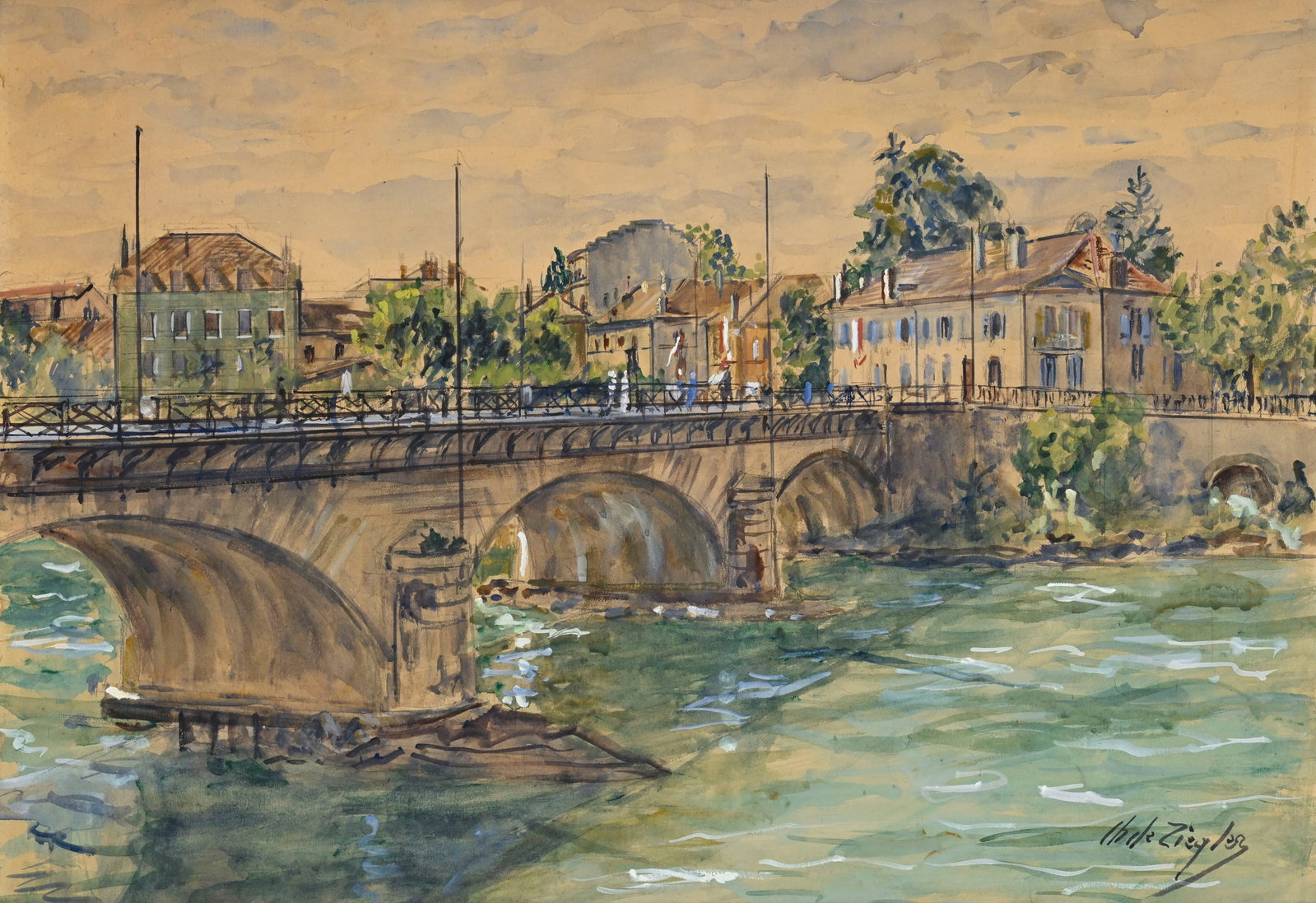 Charles de Ziegler (1890-1962), Pont de Carouge, aquarelle sur papier, signée, 43,5x63,5 cm (1 of 5)