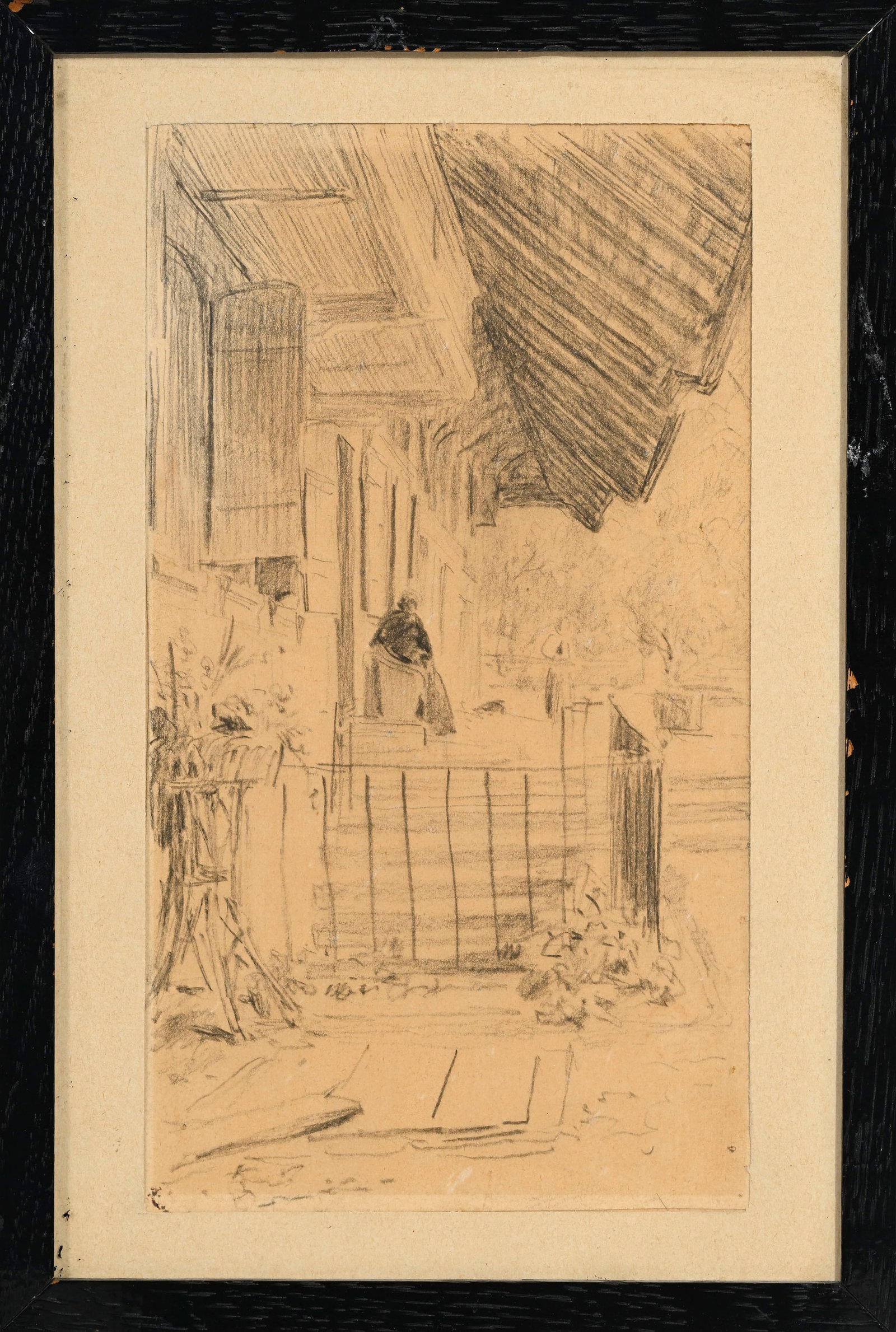 Albert Anker (1831-1910), Femme au perron, crayon gras sur papier, 21,2x12 cm (à vue) - 2