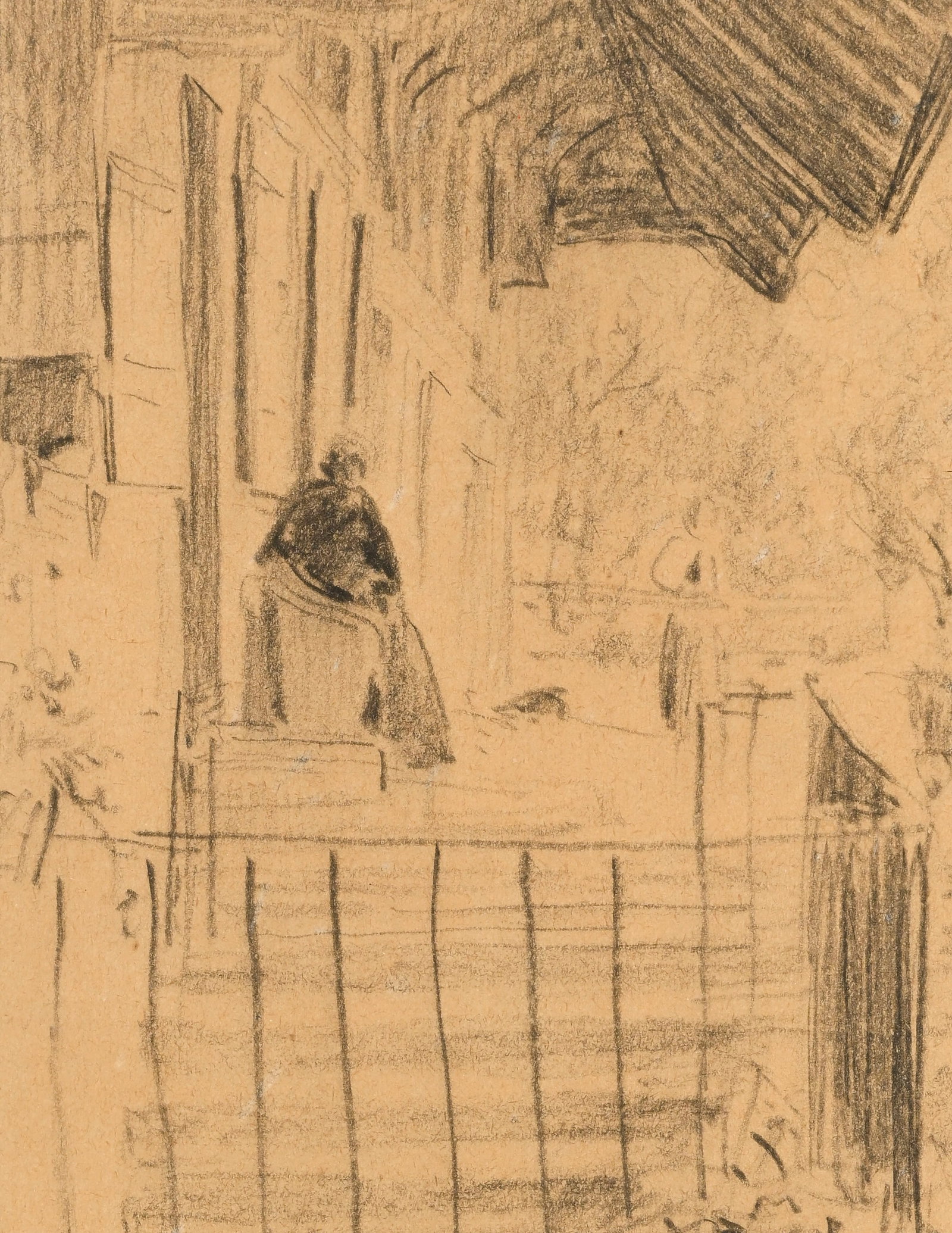 Albert Anker (1831-1910), Femme au perron, crayon gras sur papier, 21,2x12 cm (à vue) - 3