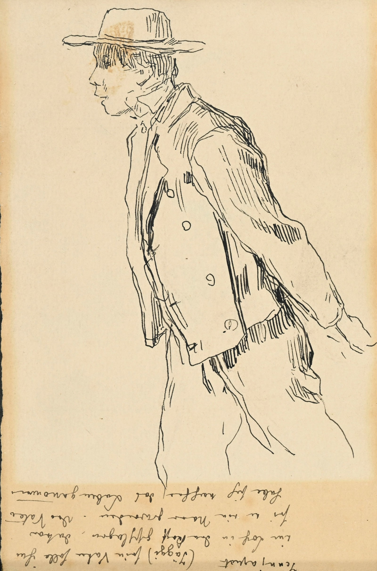 Albert Anker (1831-1910), Homme au chapeau, encre sur papier, dessin recto-verso et annotations au r (1 of 5)