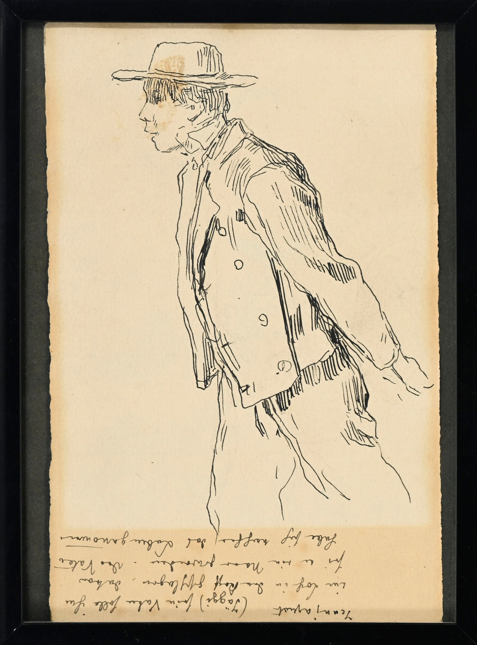 Albert Anker (1831-1910), Homme au chapeau, encre sur papier, dessin recto-verso et annotations au r - 2