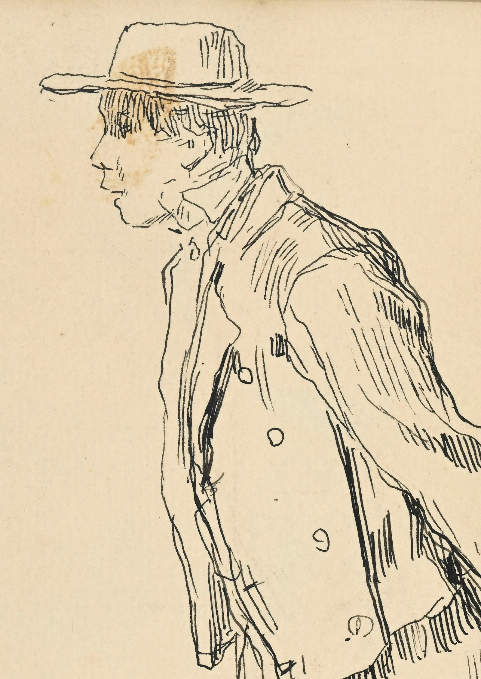 Albert Anker (1831-1910), Homme au chapeau, encre sur papier, dessin recto-verso et annotations au r - 3