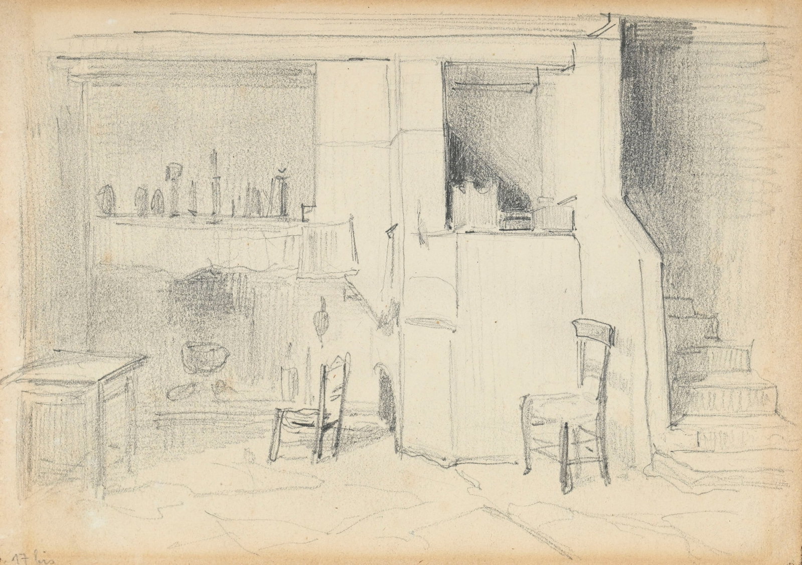 Albert Anker (1831-1910), Paysages et intérieurs, ensemble de 2 aquarelles, 2 mines de plomb et - 3