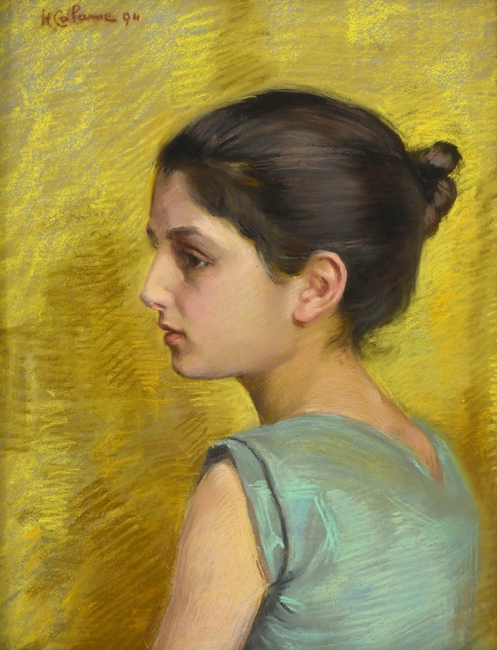 Hélène Calame (1869-1898), Portrait d'une jeune fille, 1894, pastel sur papier, signé: Hélène Calame (1869-1898), Portrait d'une jeune fille, 1894, pastel sur papier, signé et daté, 44,5x34 cm (à vue)