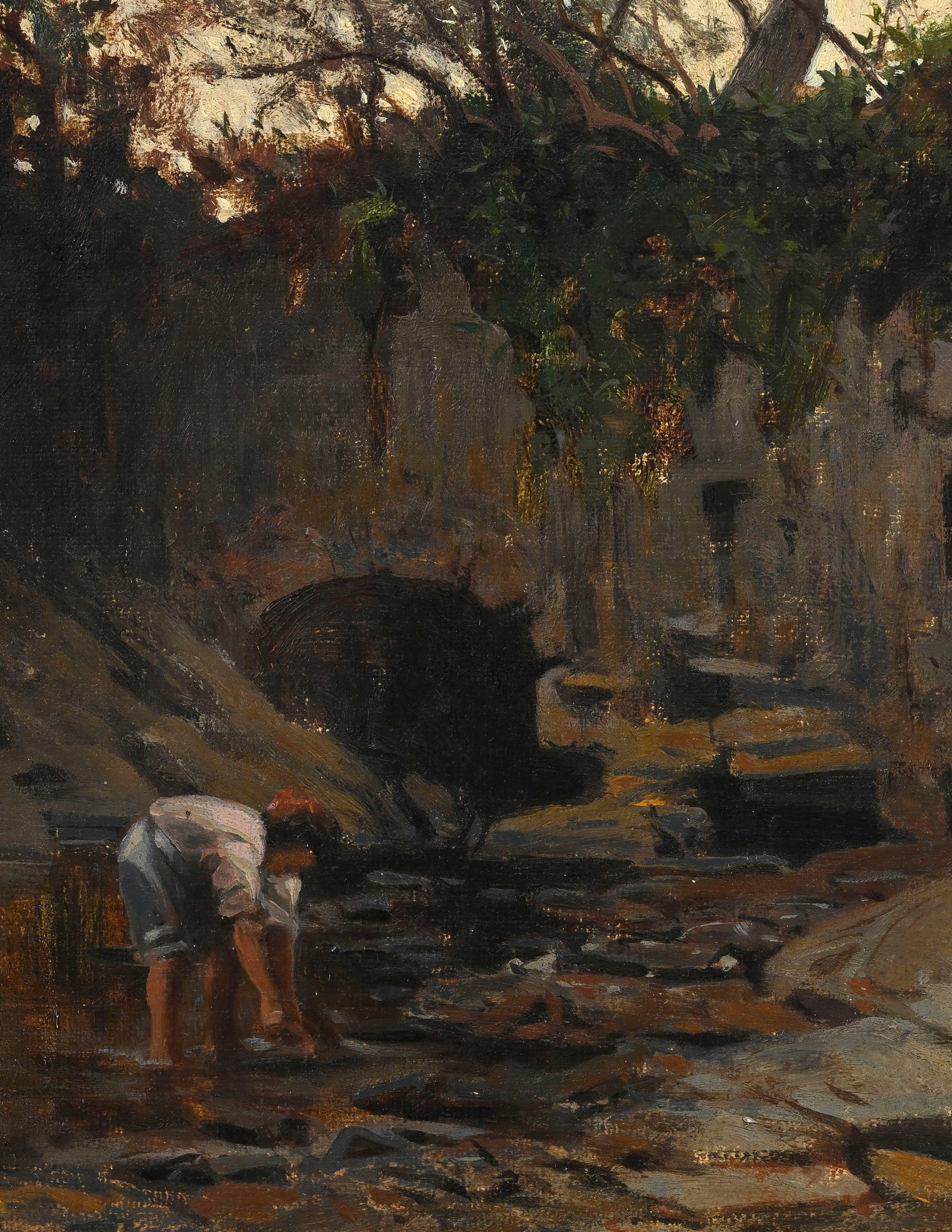 Arthur Calame (1843-1919), Rivière animée, huile sur panneau, signée, 31,5x19,5 cm - 3