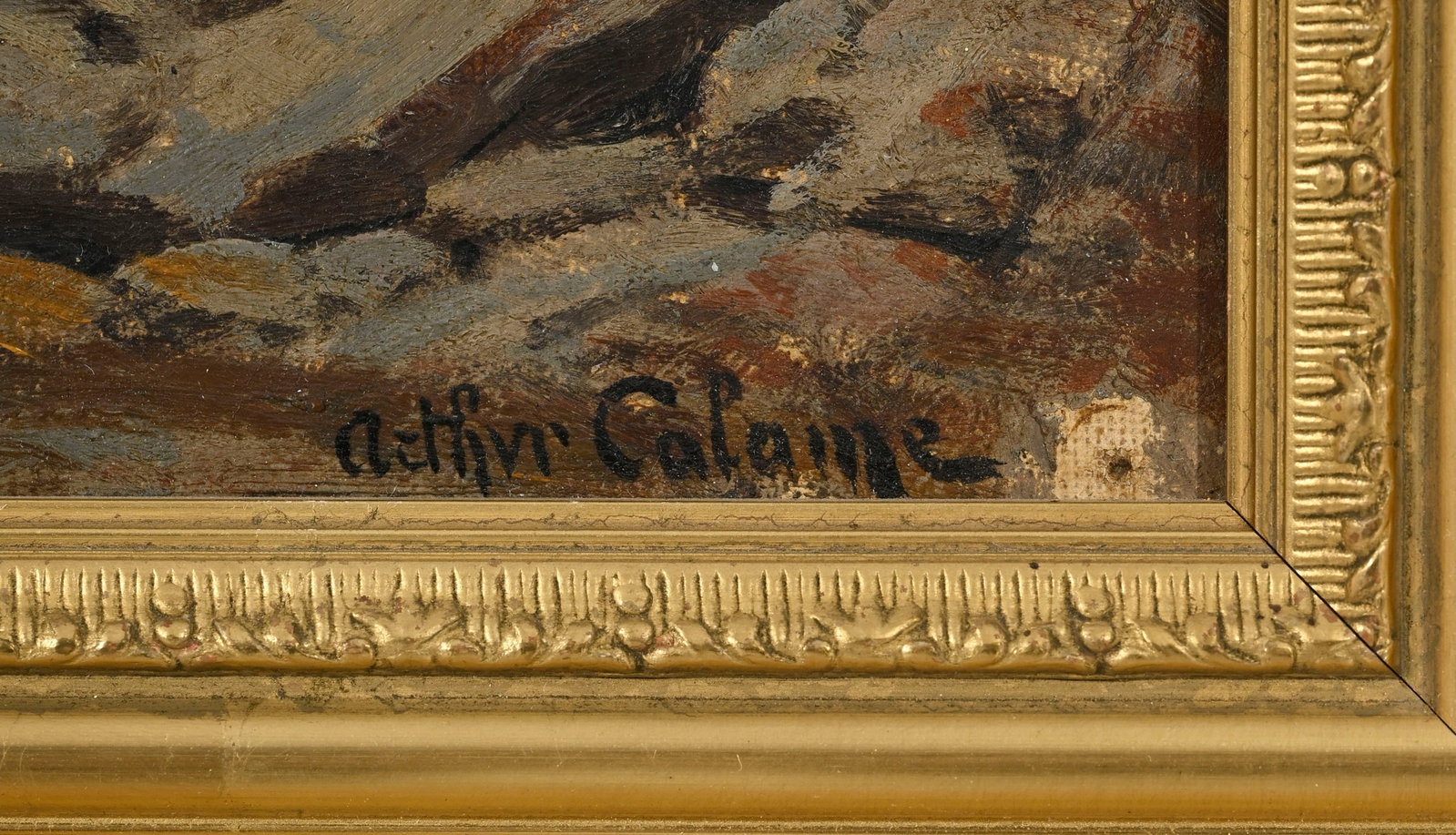 Arthur Calame (1843-1919), Rivière animée, huile sur panneau, signée, 31,5x19,5 cm - 4