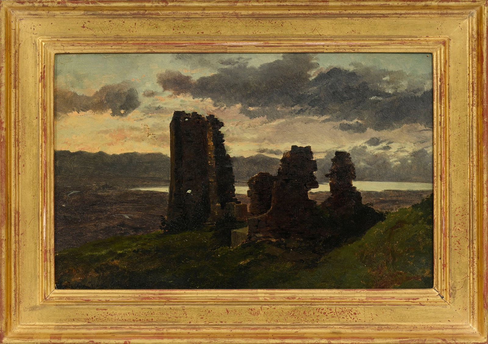 Arthur Calame (1843-1919), copie d'après Alexandre Calame, Ruines au crépuscule, huile sur - 2