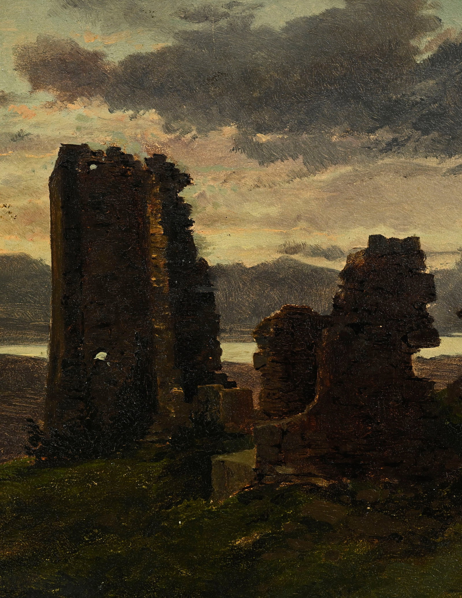 Arthur Calame (1843-1919), copie d'après Alexandre Calame, Ruines au crépuscule, huile sur - 3