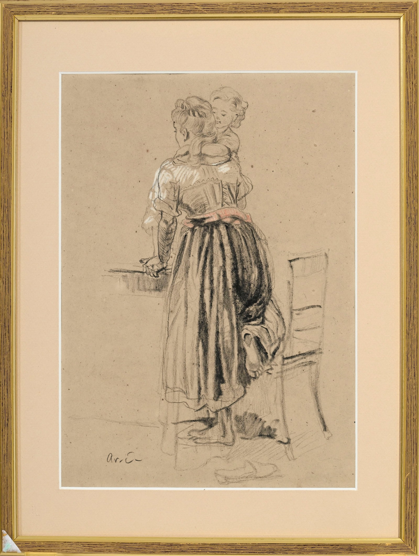 Arthur Calame (1843-1919), Femmes, ensemble de 5 œuvres sur papier (pierre noire, crayon de gra - 10