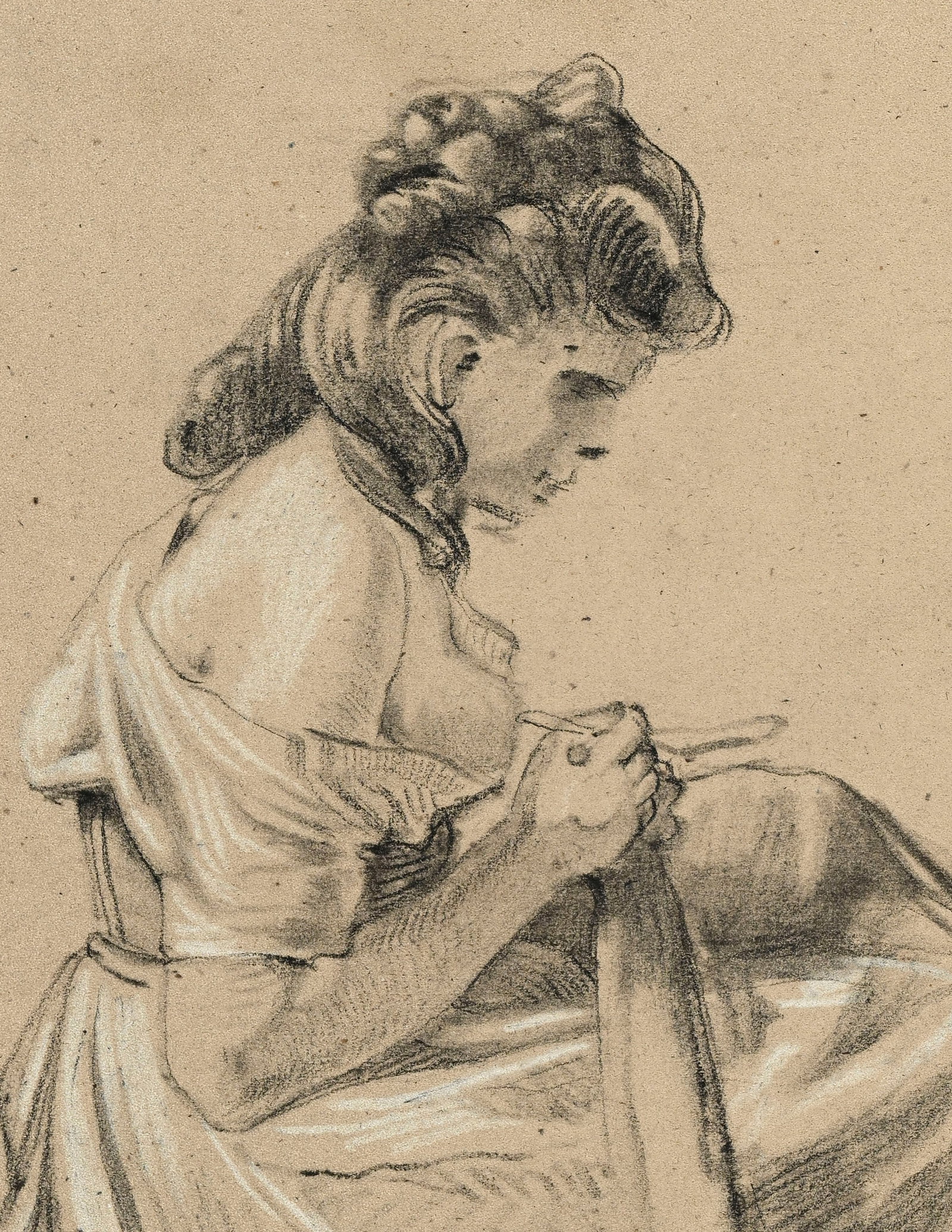 Arthur Calame (1843-1919), Femmes, ensemble de 5 œuvres sur papier (pierre noire, crayon de gra - 13