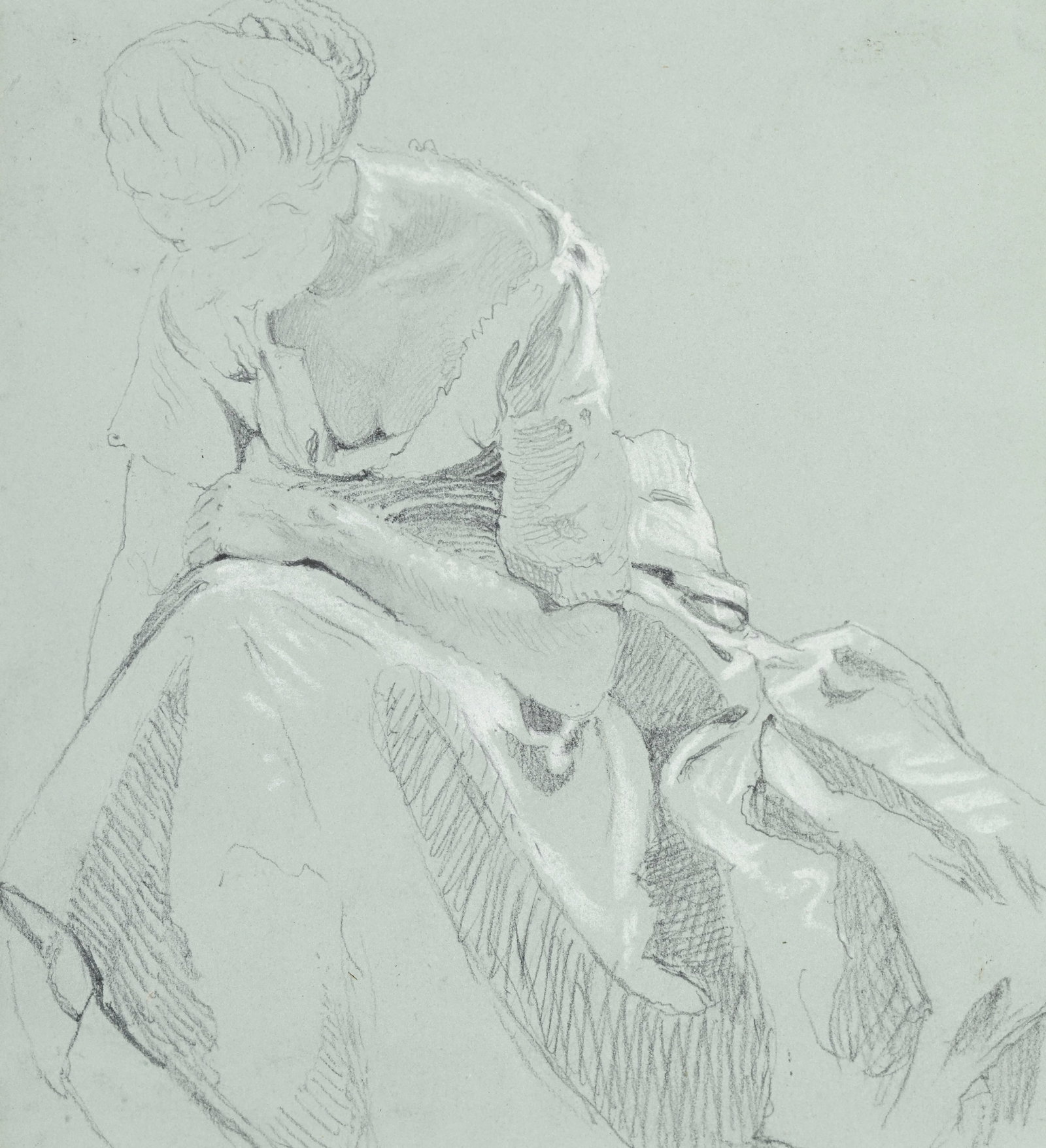 Arthur Calame (1843-1919), Femmes, ensemble de 5 œuvres sur papier (pierre noire, crayon de gra - 2