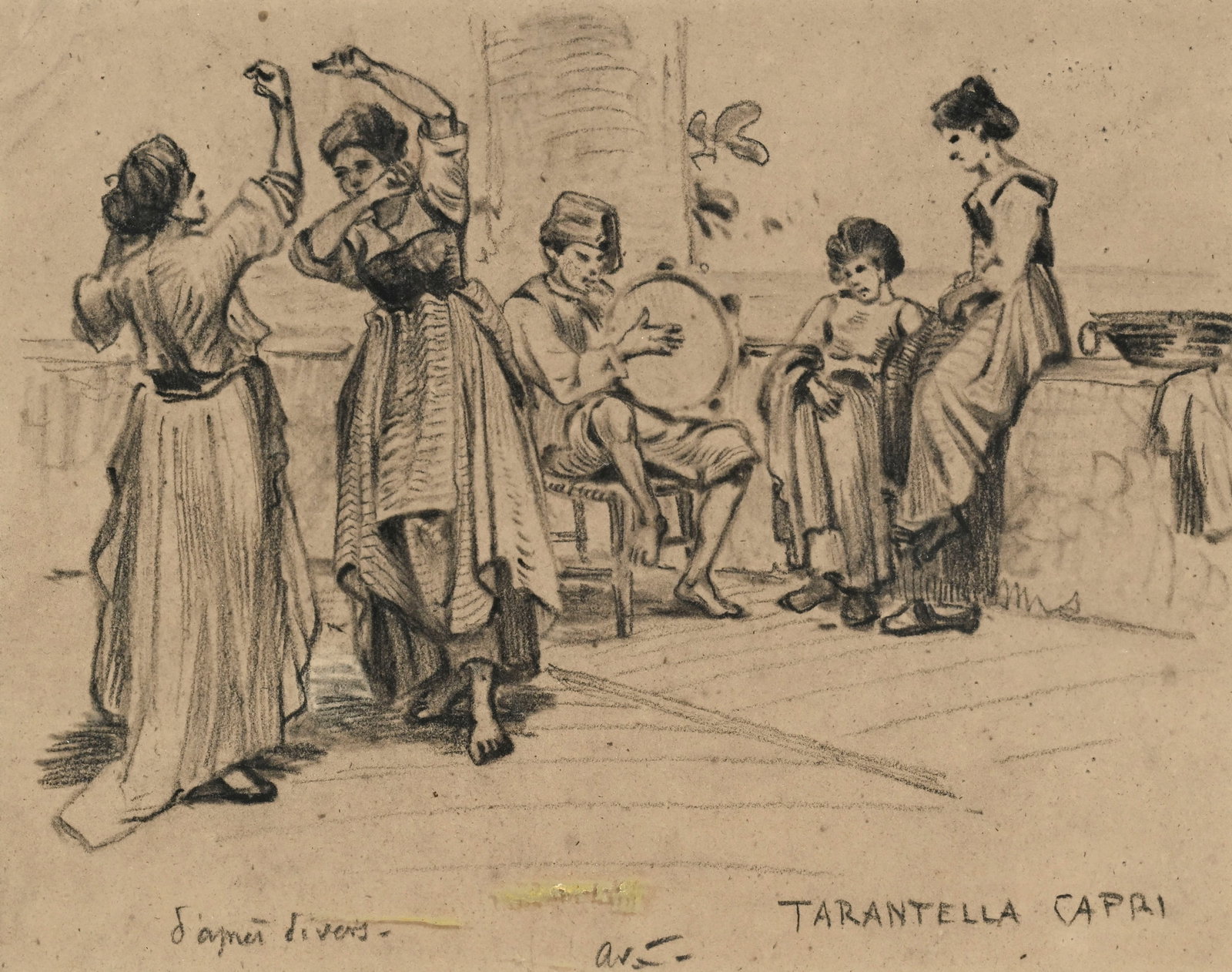 Arthur Calame (1843-1919), Femmes, ensemble de 5 œuvres sur papier (pierre noire, crayon de gra - 4