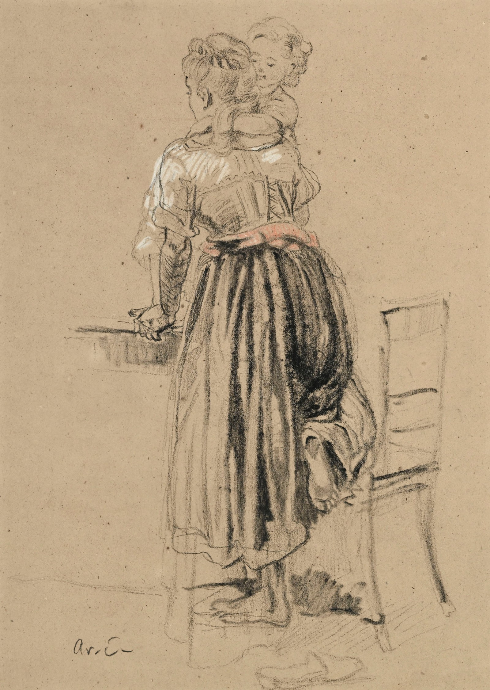 Arthur Calame (1843-1919), Femmes, ensemble de 5 œuvres sur papier (pierre noire, crayon de gra - 5