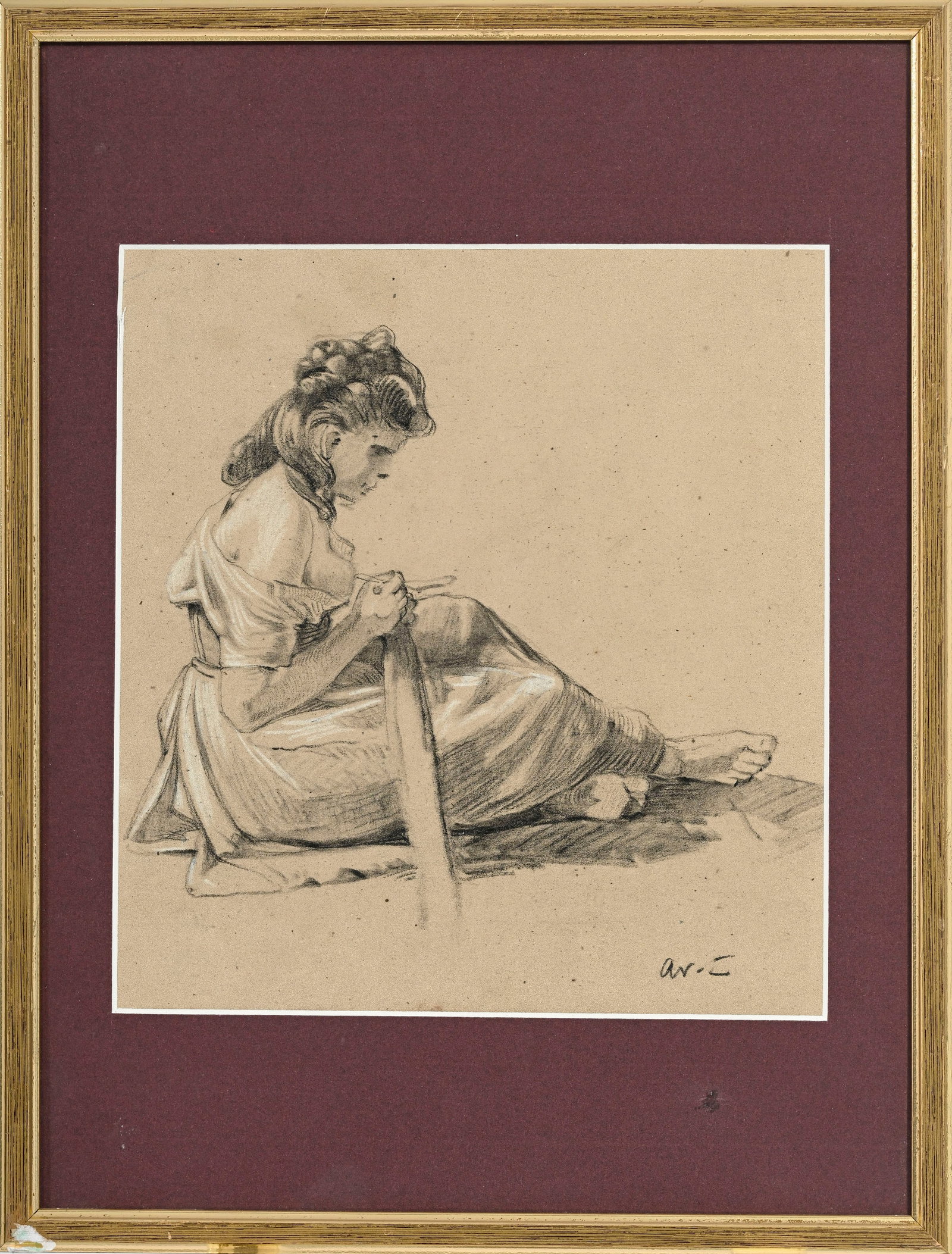 Arthur Calame (1843-1919), Femmes, ensemble de 5 œuvres sur papier (pierre noire, crayon de gra - 8