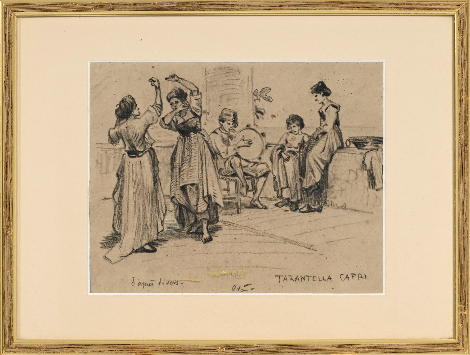 Arthur Calame (1843-1919), Femmes, ensemble de 5 œuvres sur papier (pierre noire, crayon de gra - 9