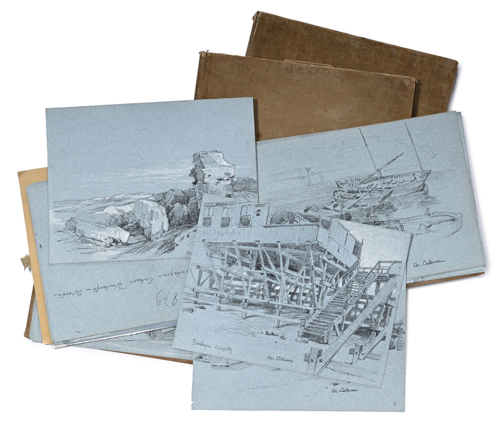 Arthur Calame (1843-1919), Etudes et croquis, ensemble de 3 carnets comprenant 82 fusains ou pierre  (1 of 9)