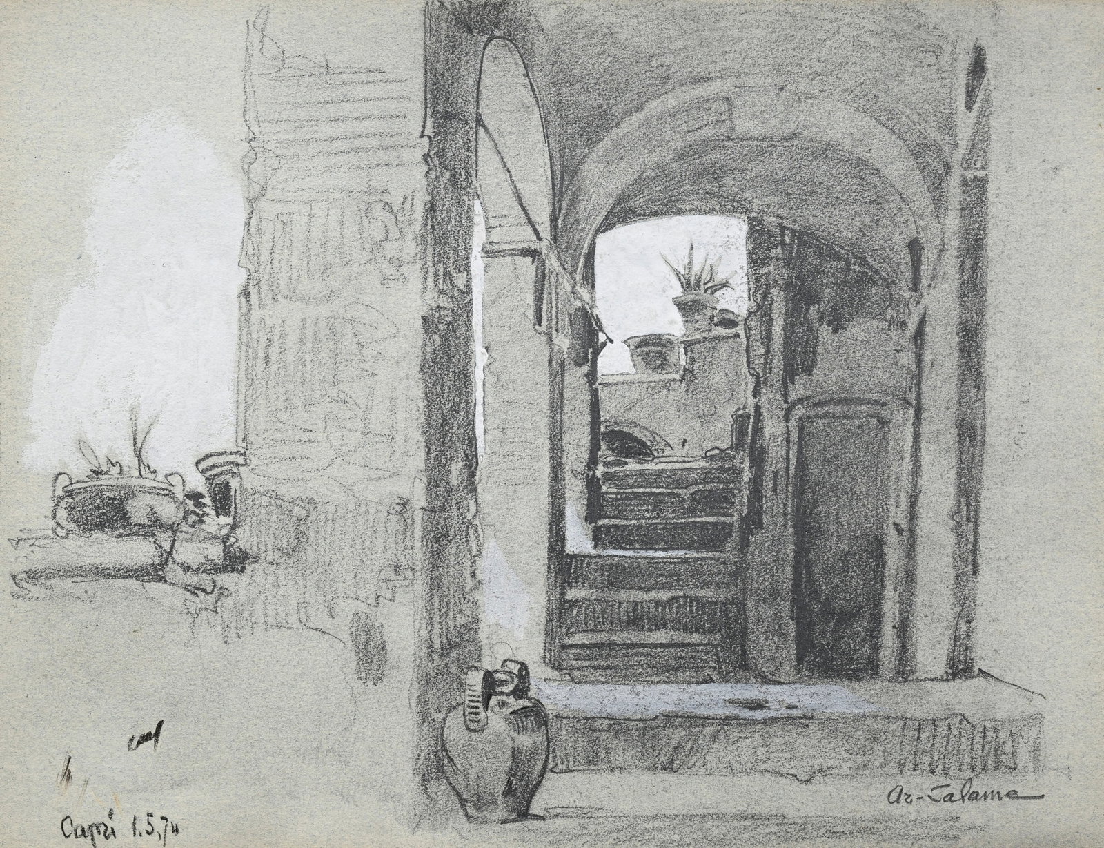 Arthur Calame (1843-1919), Etudes et croquis, ensemble de 3 carnets comprenant 82 fusains ou pierre  - 2