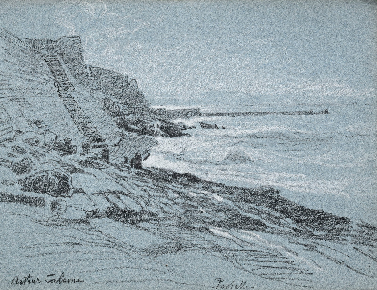 Arthur Calame (1843-1919), Etudes et croquis, ensemble de 3 carnets comprenant 82 fusains ou pierre  - 5